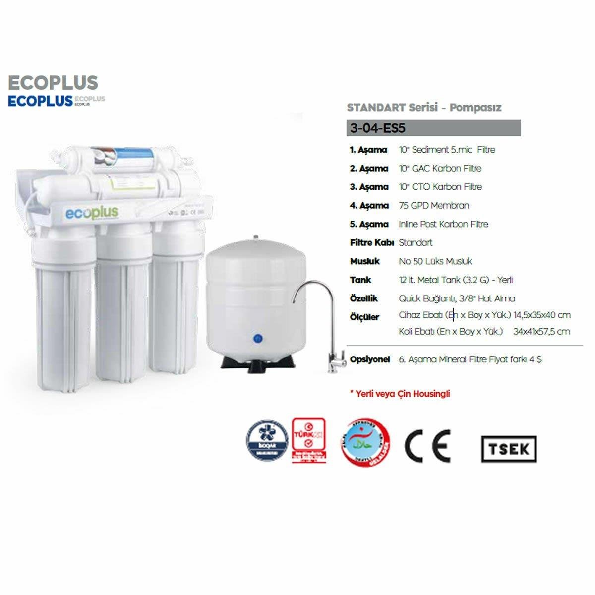 EcoPlus Açık Pompasız Su Arıtma Cihazı 12 LT 3-04-EPRO5