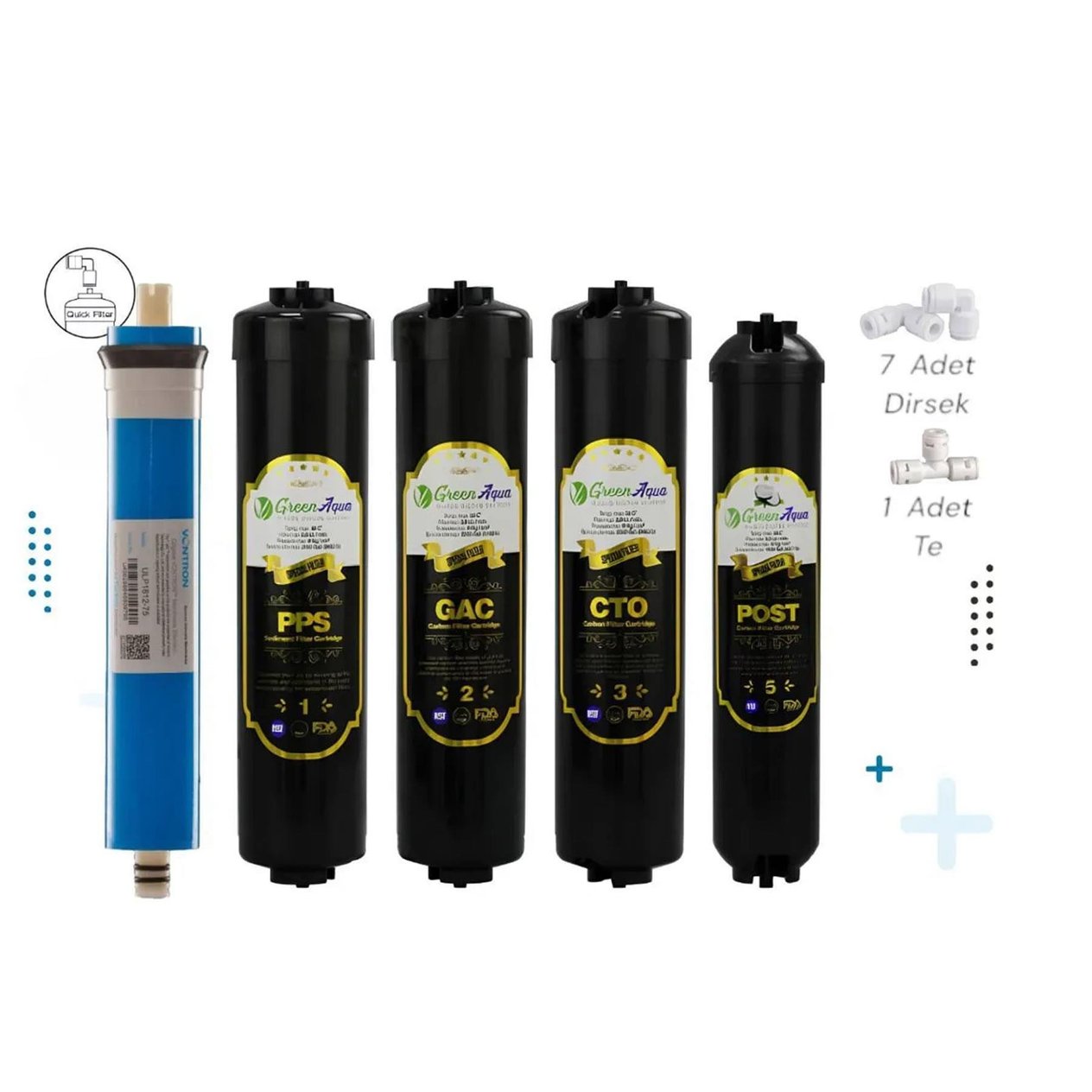 Green AQUA Su Arıtma Filtresi İnline 5'li Vontron Membranlı