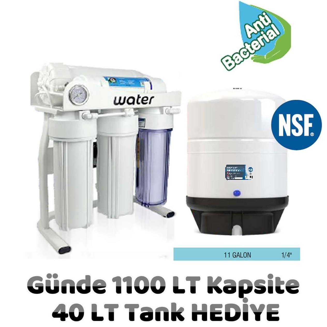 Günde 1100 LT Arıtma Kapasiteli 40 LT Tank HEDİYE 300 GPD Direk Akışlı Su Arıtma Cihazı