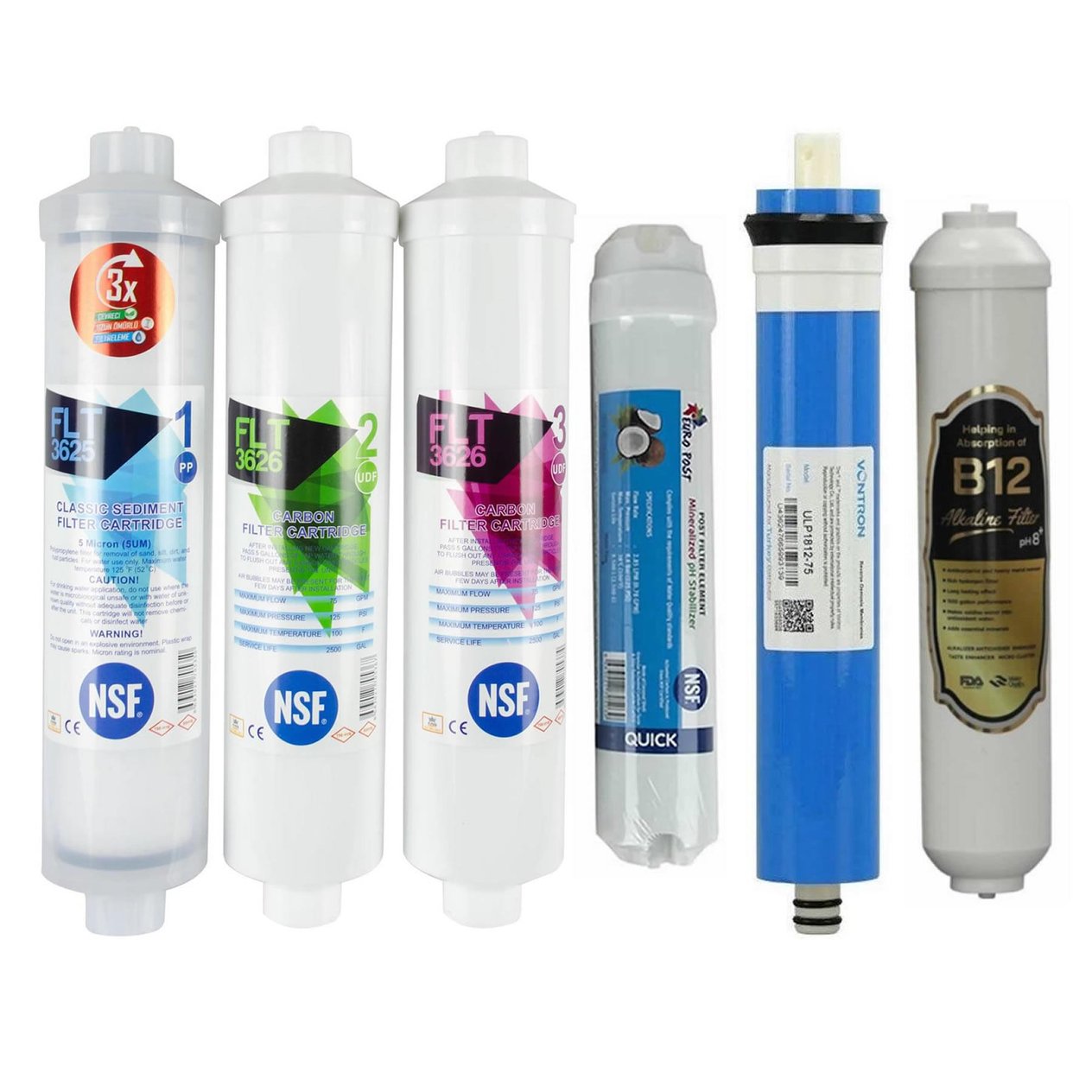 Kapalı Kasa 6'li Su Arıtma Filtre Seti Vontronlu B12 Mineral ve Alkalin Premium Plus Set + Dirsekli
