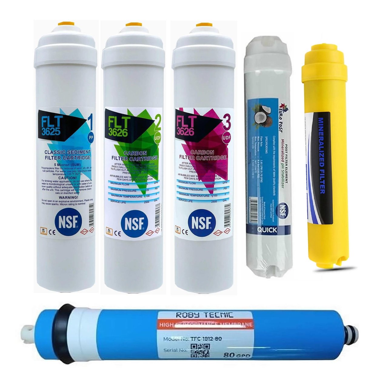 NSF Onaylı Su Arıtma Filtresi 6'lı Roby Membranlı 80 GPD