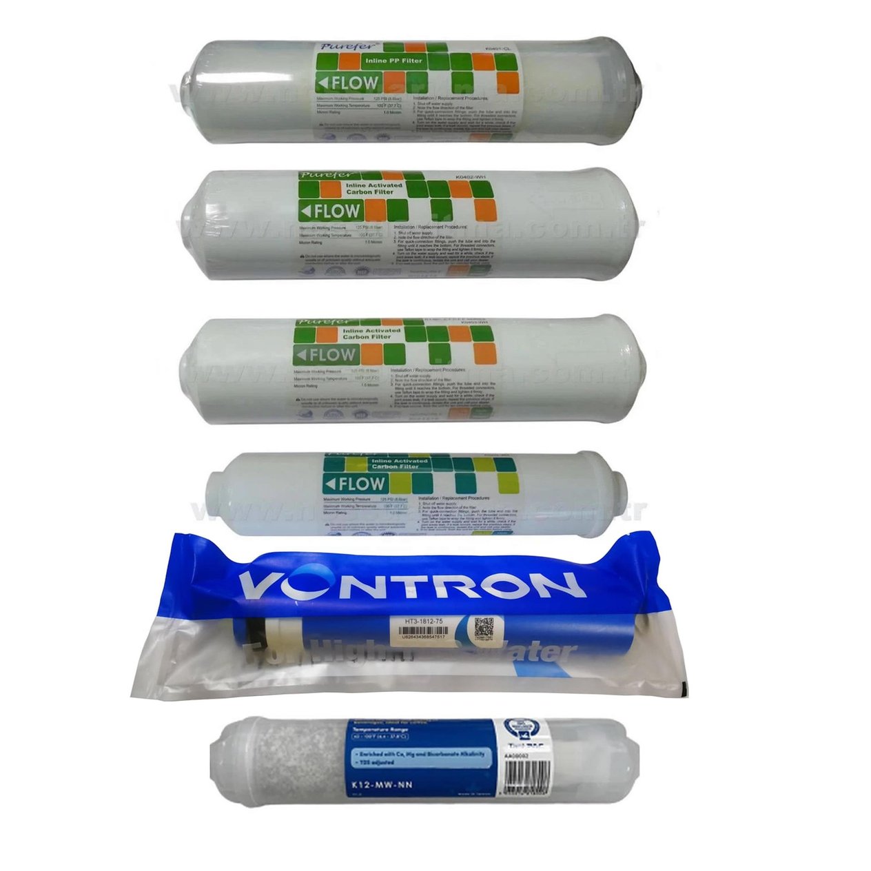 Purefer Su Arıtma Filtresi 6'li HT Vontron Membranlı Yüksek TDS Filtre Seti