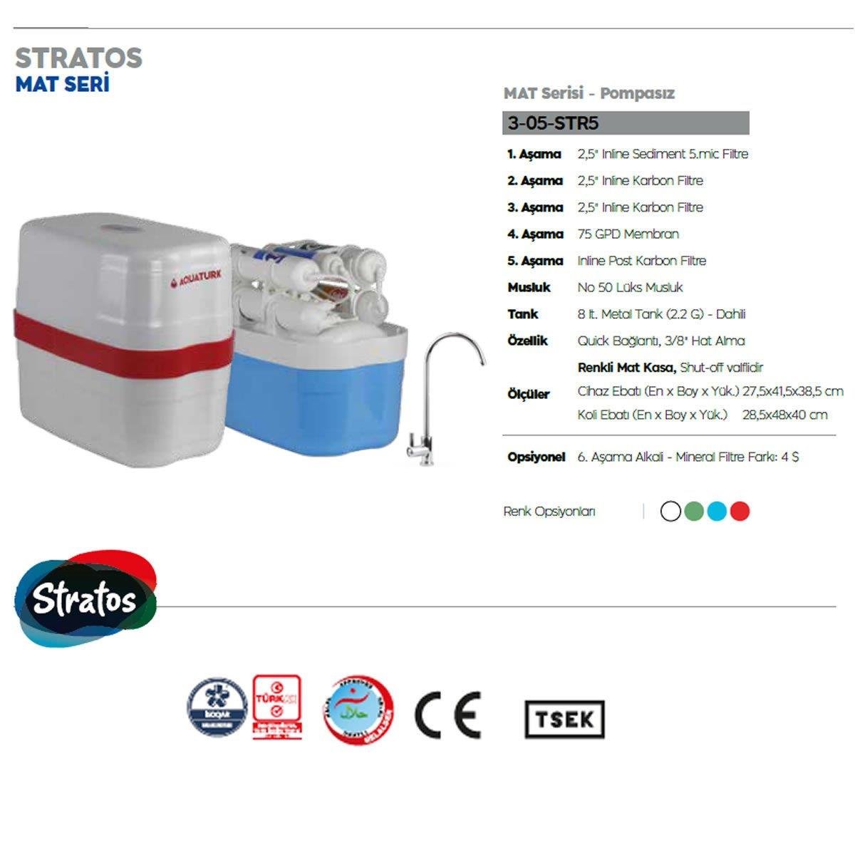 Stratos 8 LT Su Arıtma Cihazı Pompasız Mat 3-05-STR5