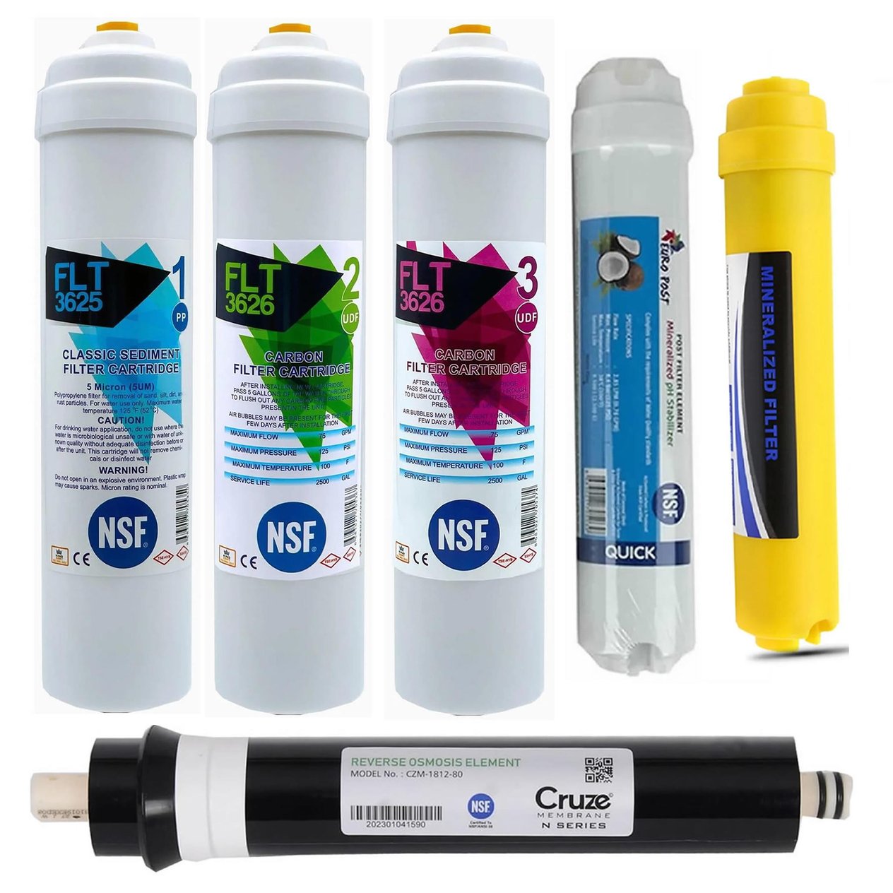 Su Arıtma Cihazı Filtresi Cruze Membranlı 80 GPD NSF Onaylı 6'lı Filtre Seti