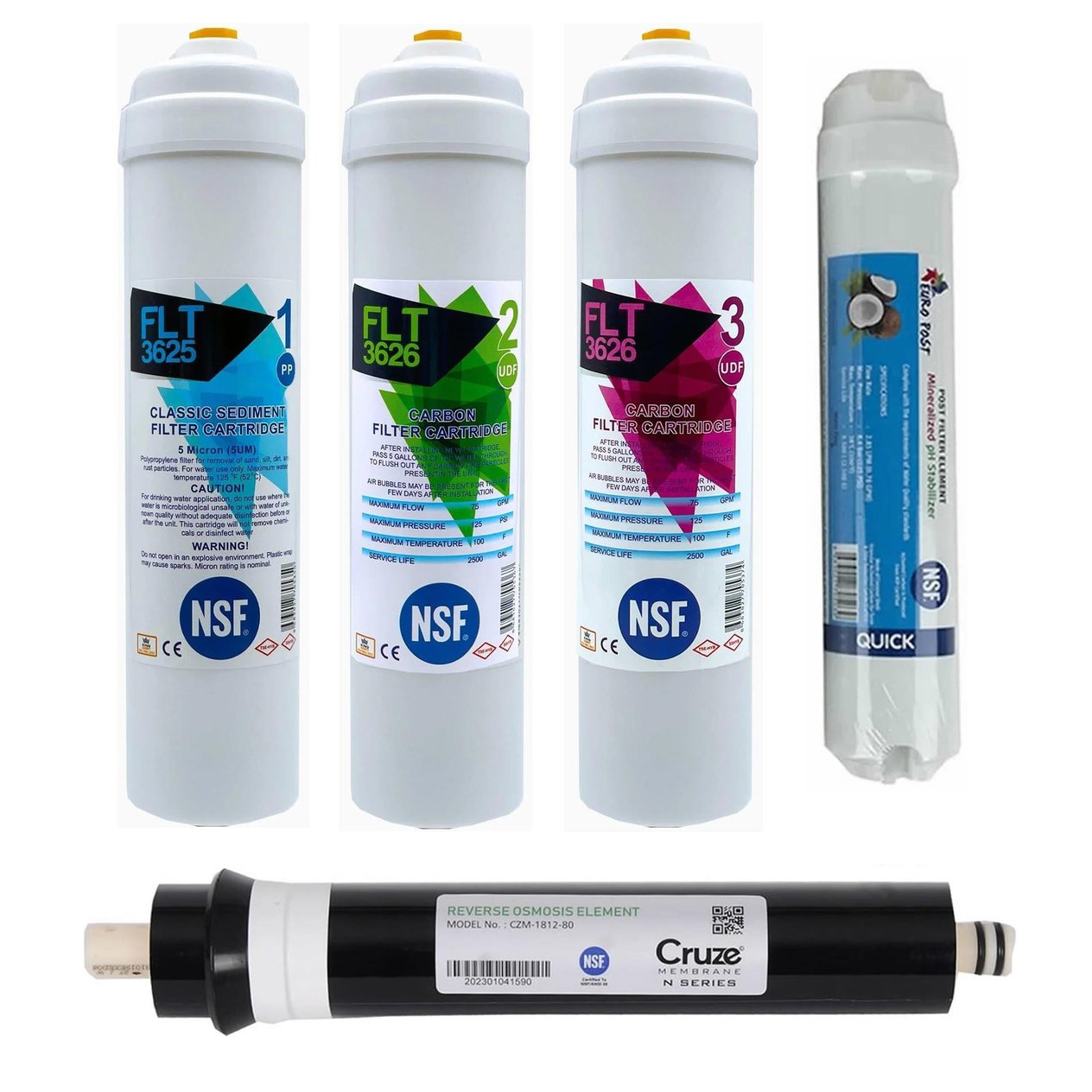 Su Arıtma Cihazı Filtresi NSF Onaylı 5'li Cruze Membranlı Set 80 GPD NSF Onaylı