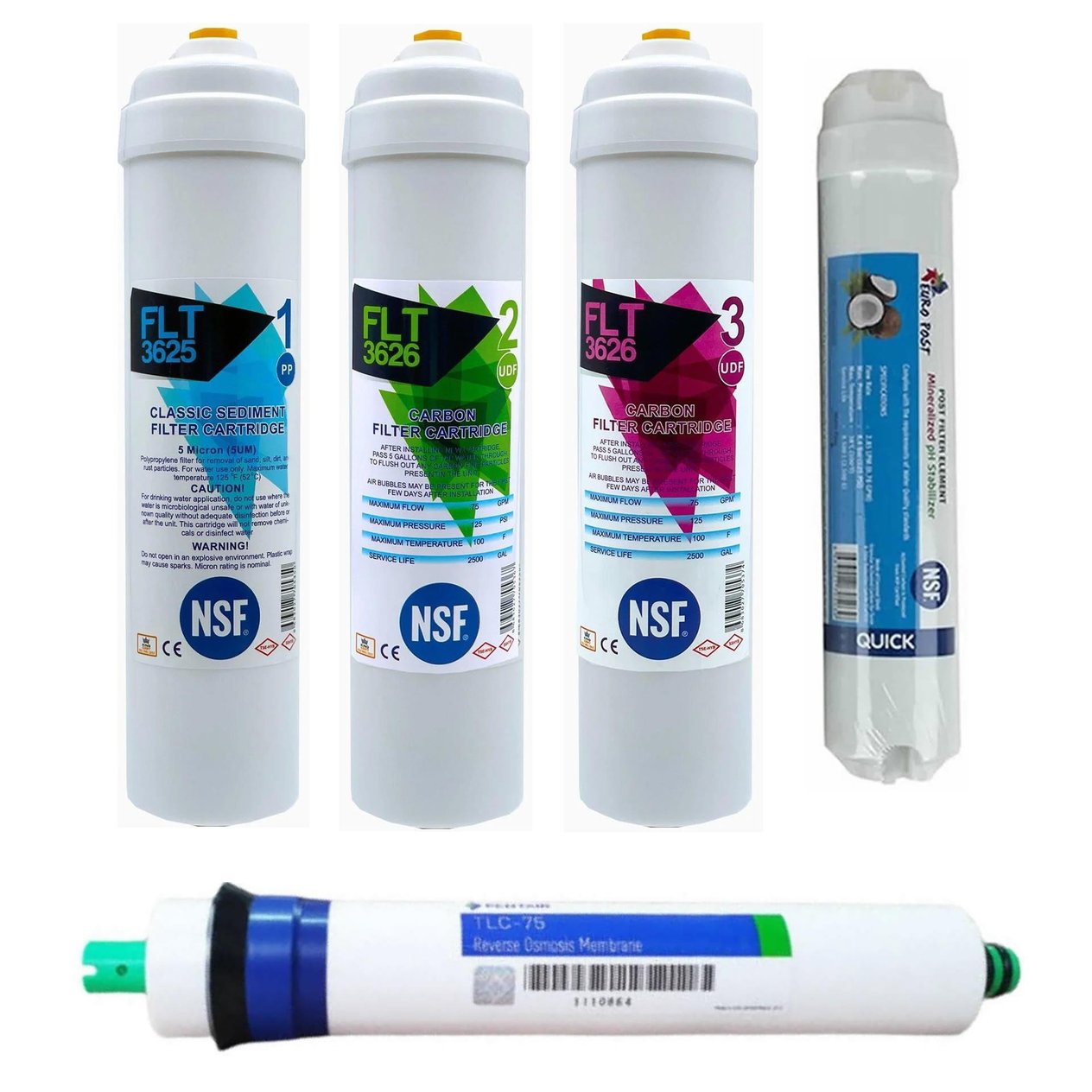 Su Arıtma Cihazı Filtresi NSF Onaylı 5'li Pentair USA Membranlı Set 75 GPD