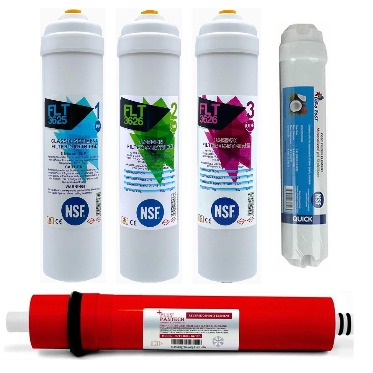 Su Arıtma Cihazı Filtresi NSF Onaylı 5'li Pantech Membranlı Set 90 GPD