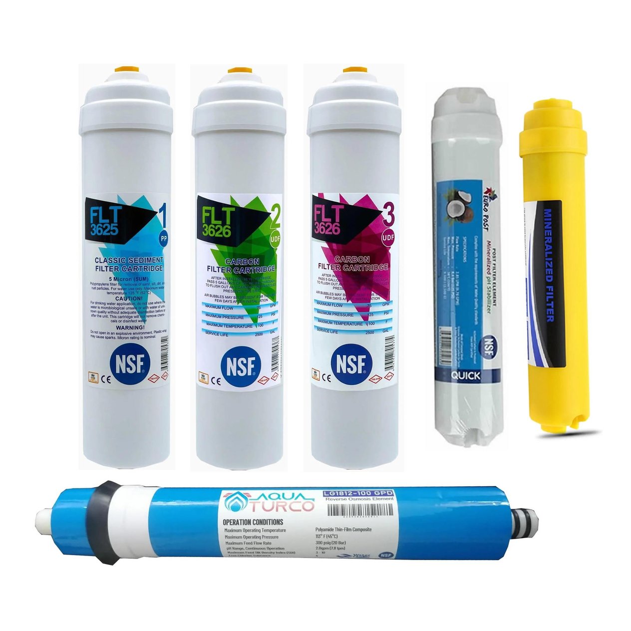 Su Arıtma Cihazı Filtresi NSF Onaylı 6'li AQUATURCO Membranlı Set 100 GPD