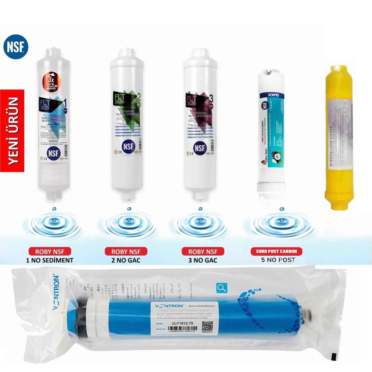 Su Arıtma Cihazı Filtresi NSF Onaylı 6'li Vontron Membranlı Set