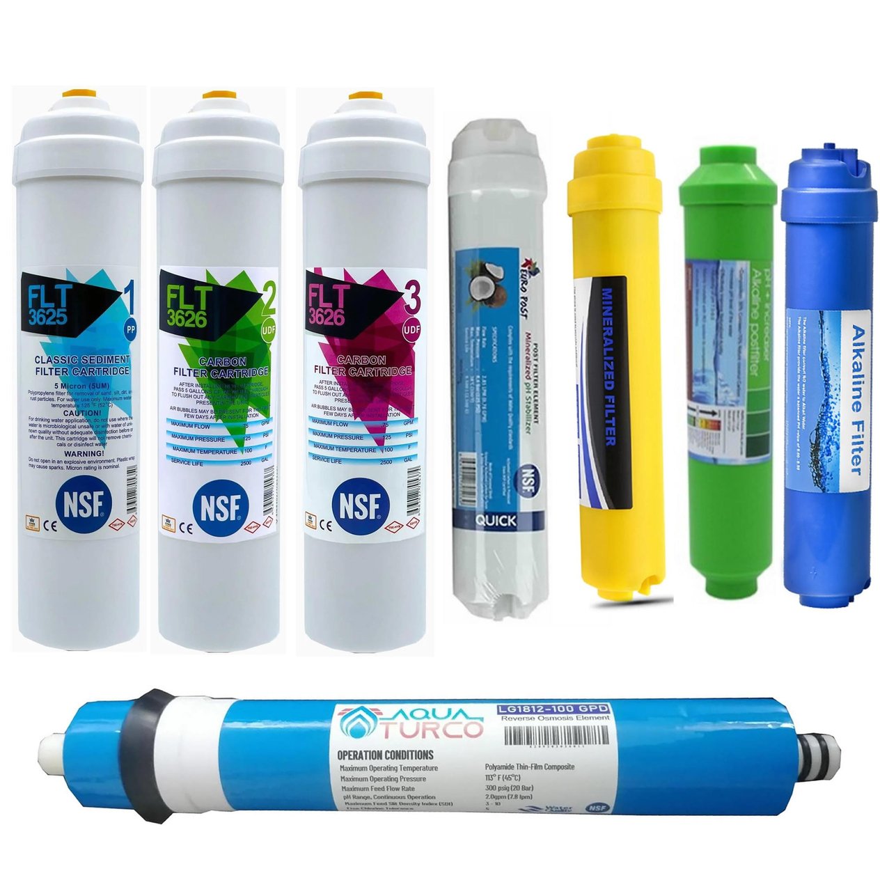 Su Arıtma Cihazı Filtresi NSF Onaylı 8'li AQUATURCO Membranlı Set 100 GPD