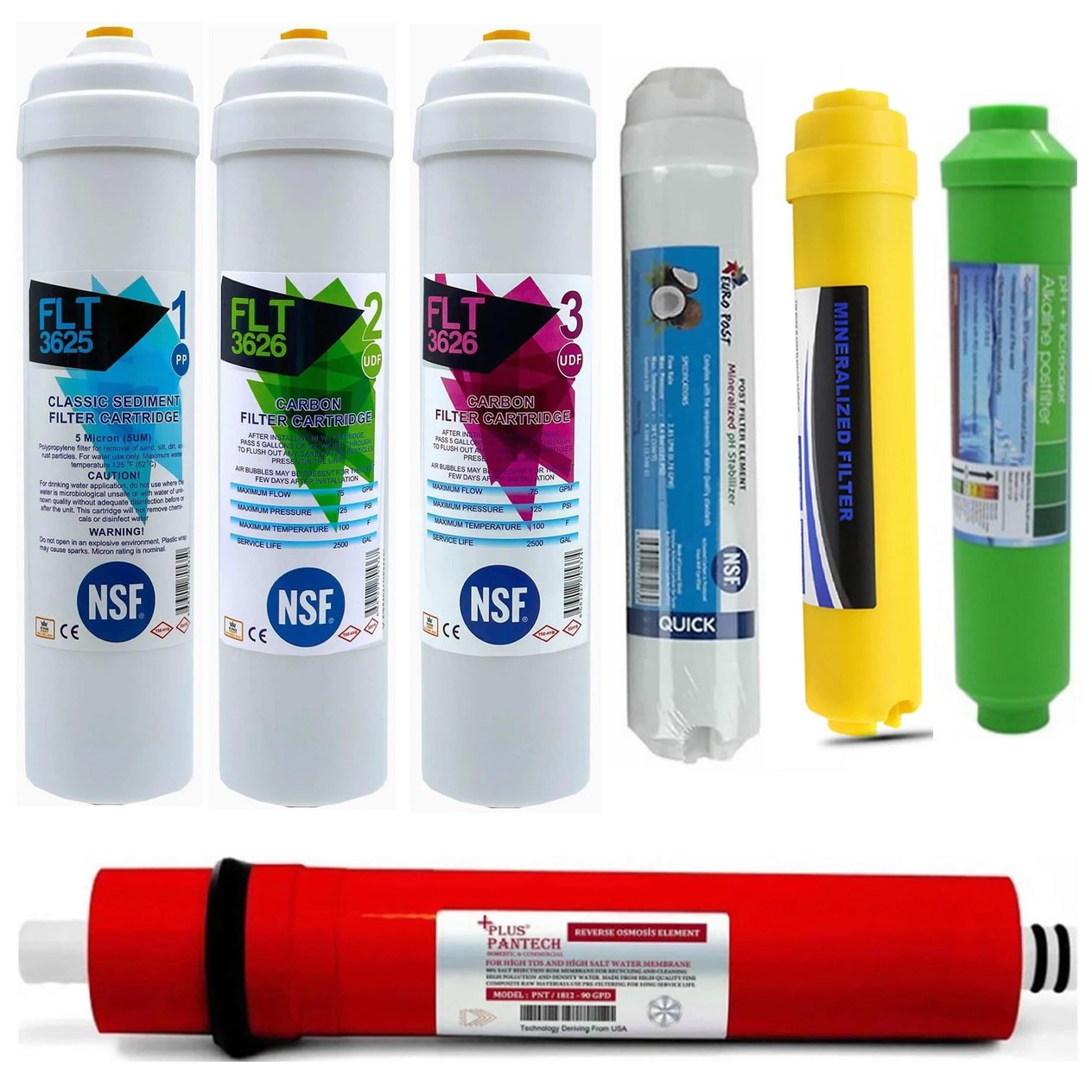 Su Arıtma Cihazı Filtresi NSF Onaylı Pantech 90 GPD Membranlı 8'li Set