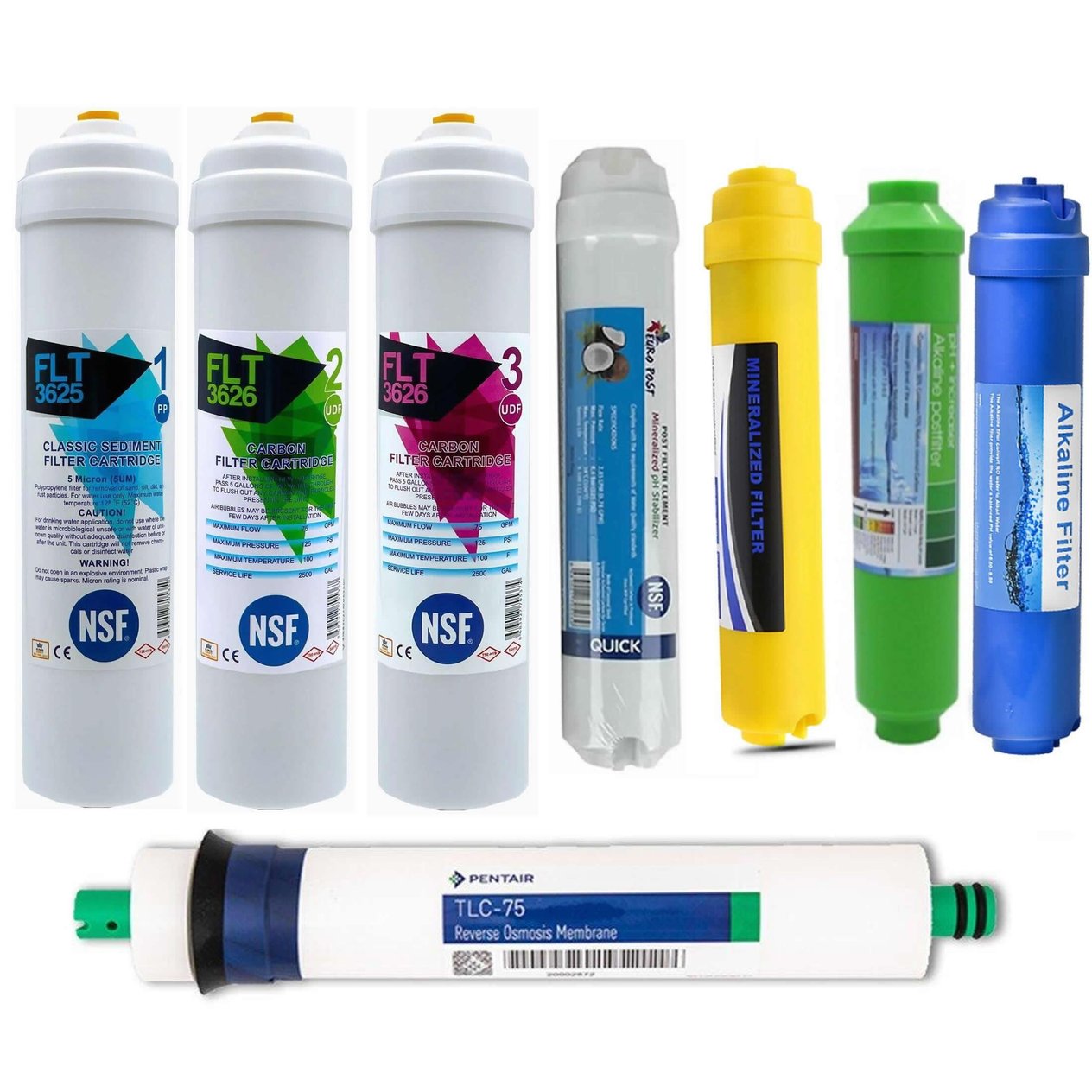 Su Arıtma Cihazı Filtresi NSF Onaylı Pentair 75 GPD Membranlı 8'li Set