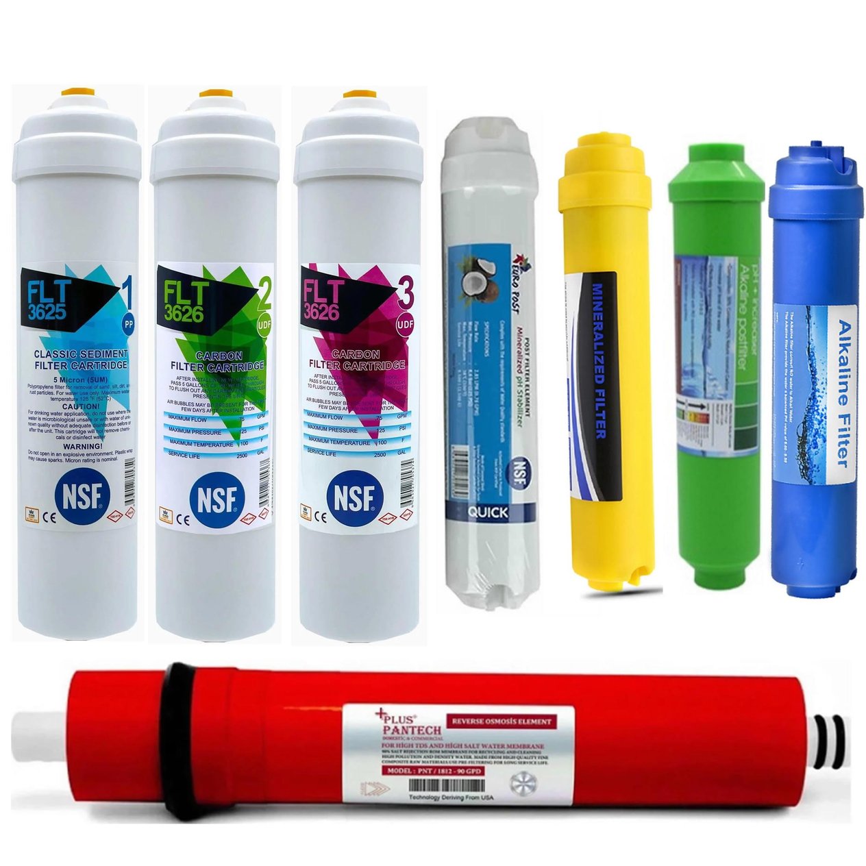 Su Arıtma Cihazı Filtresi NSF Onaylı Pantech 90 GPD Membranlı 8'li Set