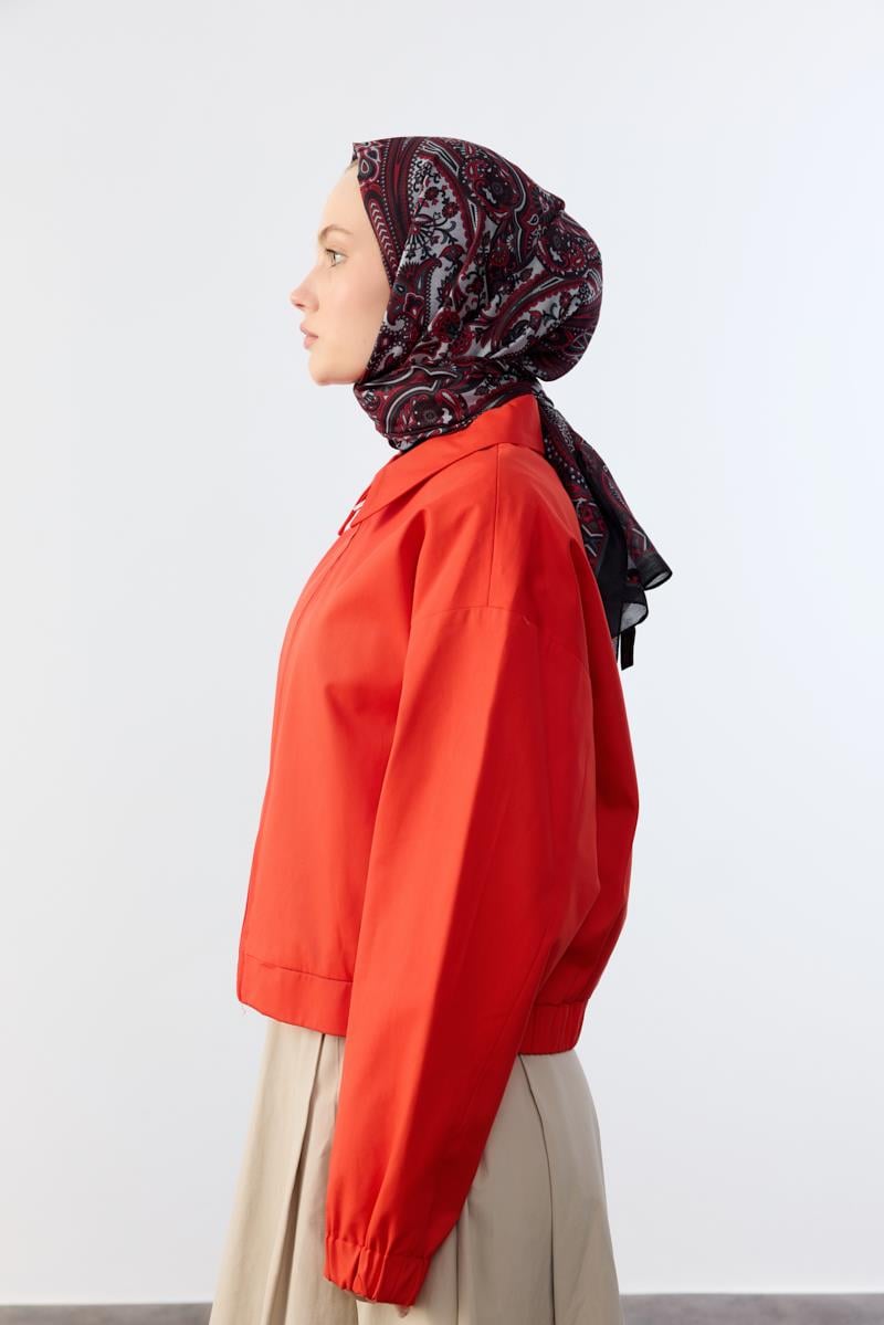  Etnik Retro Desen Pamuklu Bordo Şal