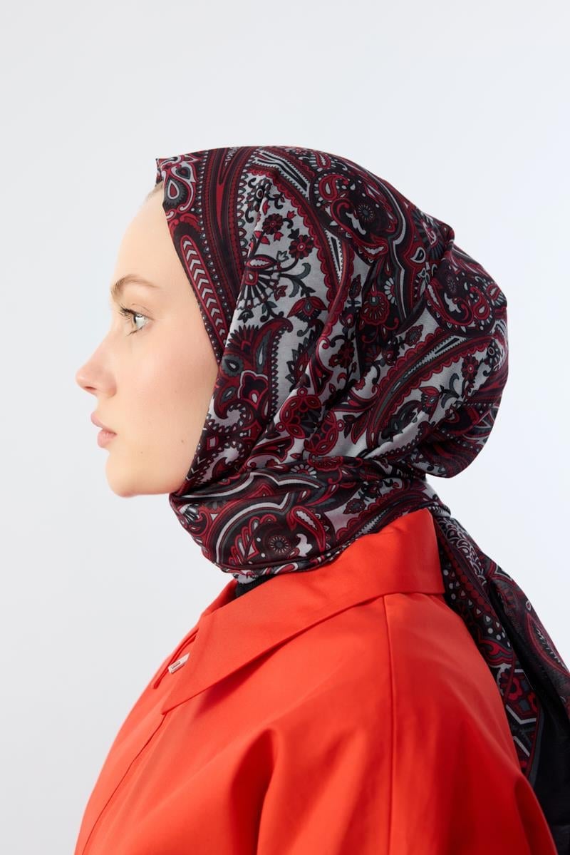  Etnik Retro Desen Pamuklu Bordo Şal