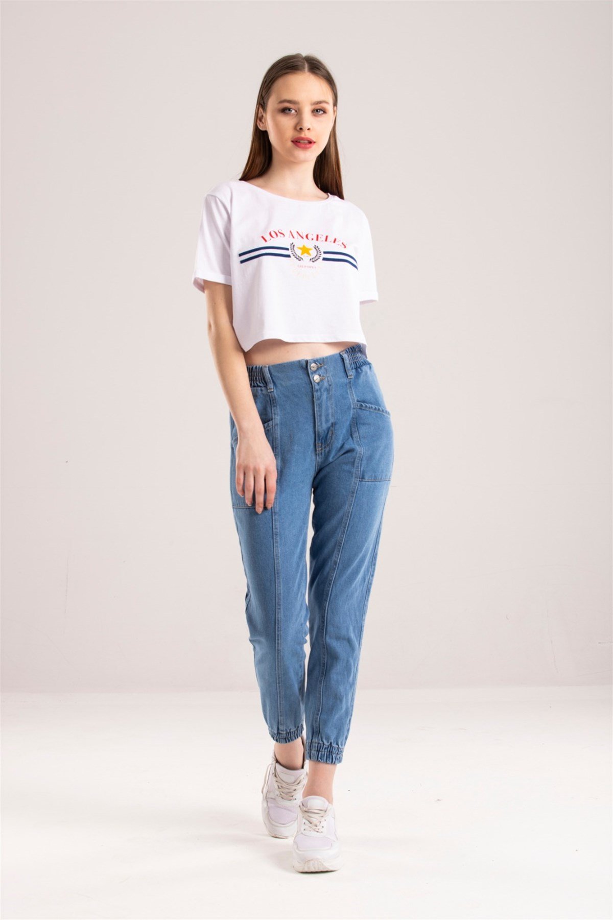 Bayan beli lastikli  mom pantolon