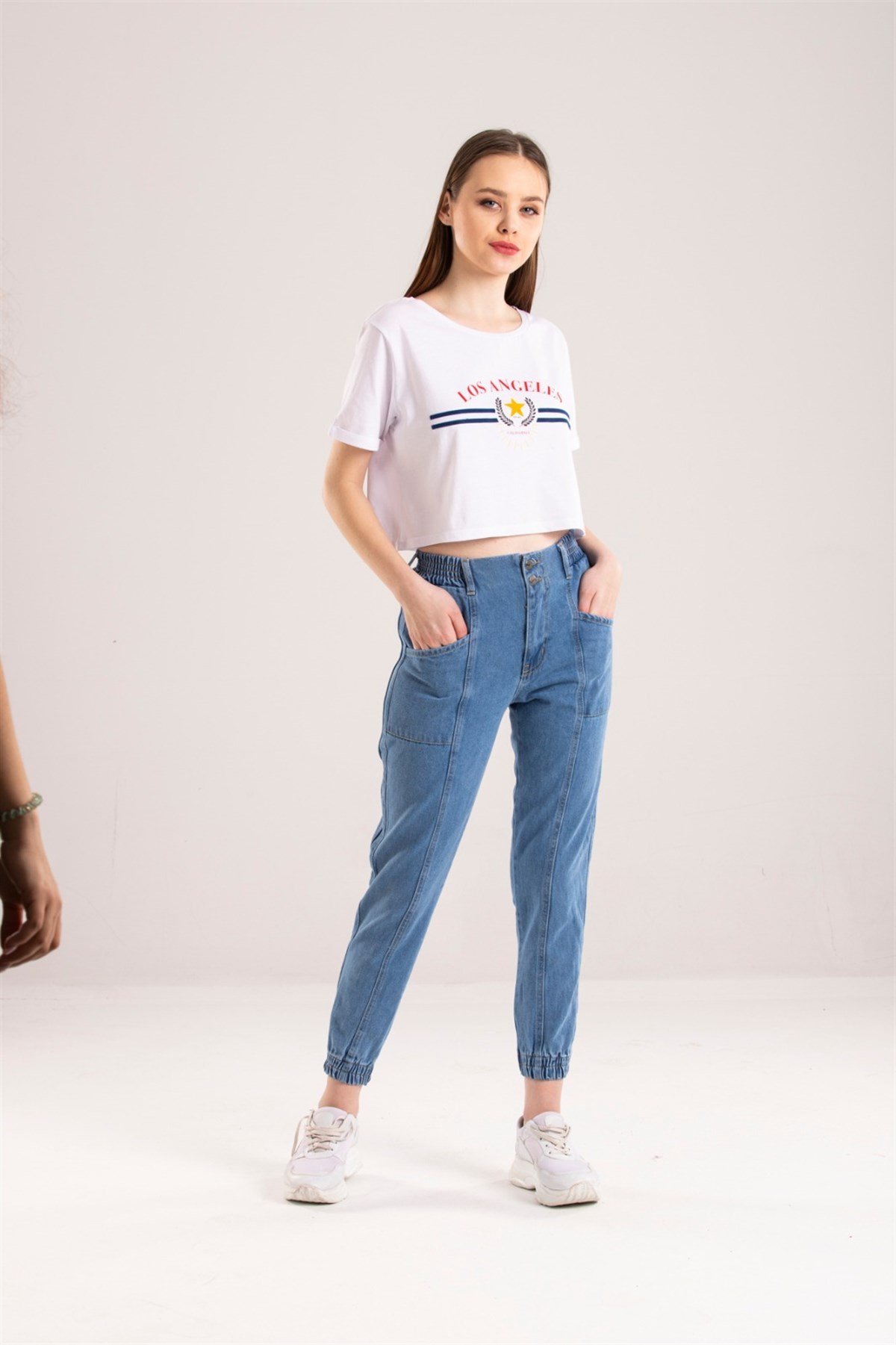 Bayan beli lastikli  mom pantolon