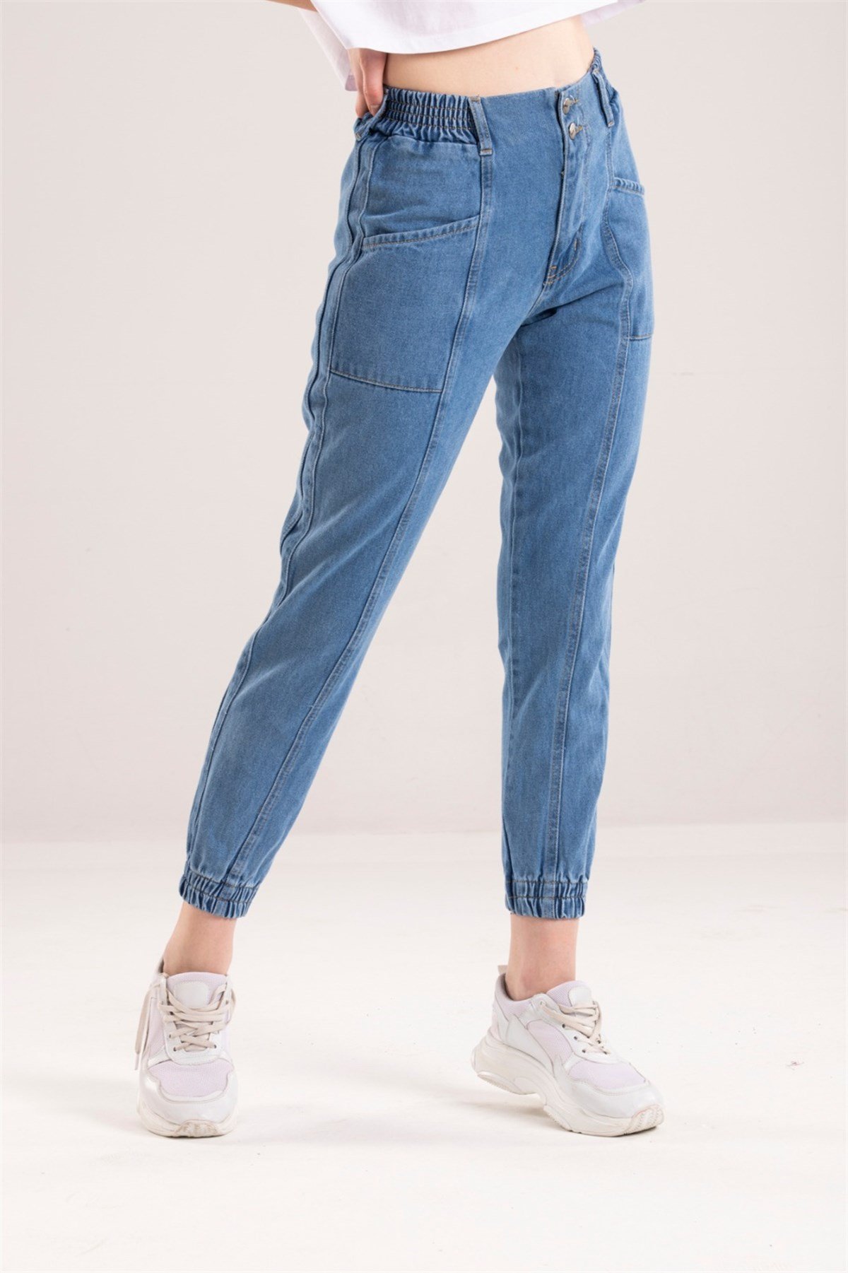 Bayan beli lastikli  mom pantolon