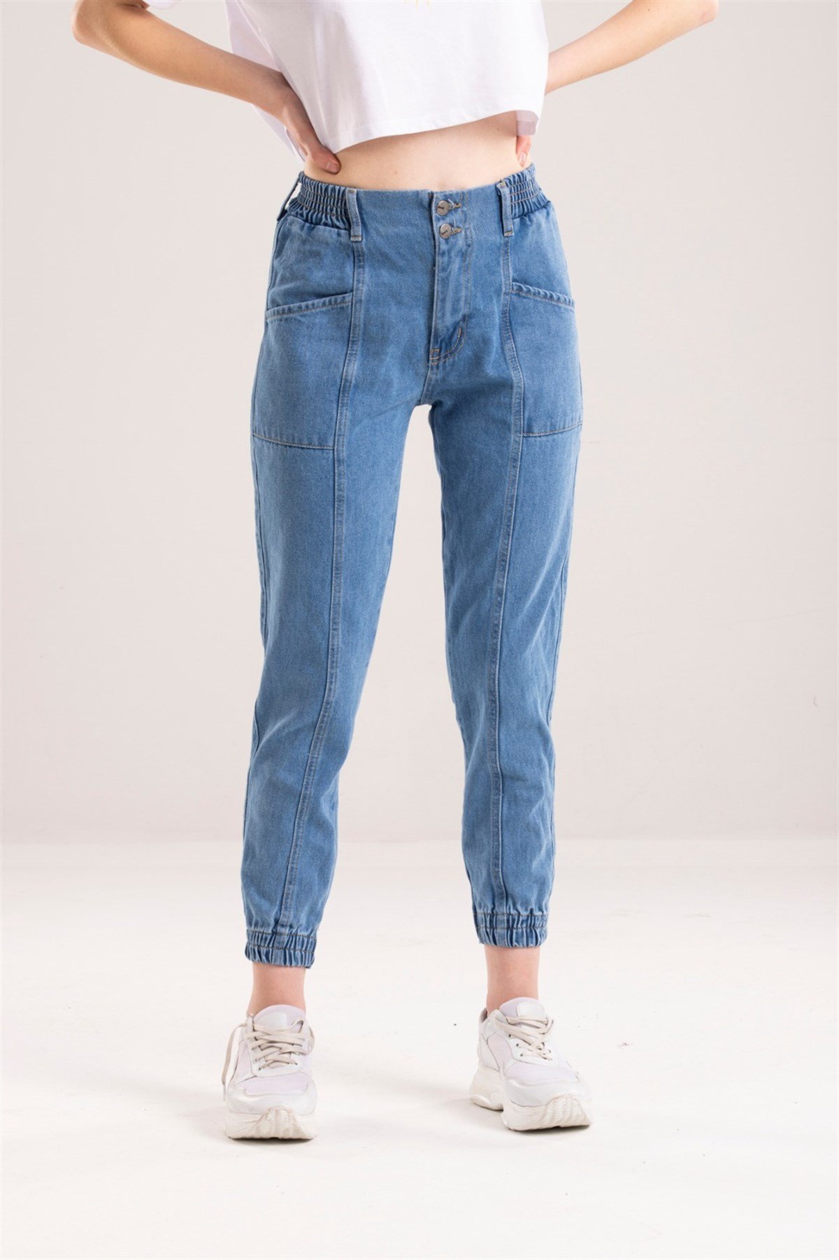 Bayan beli lastikli  mom pantolon