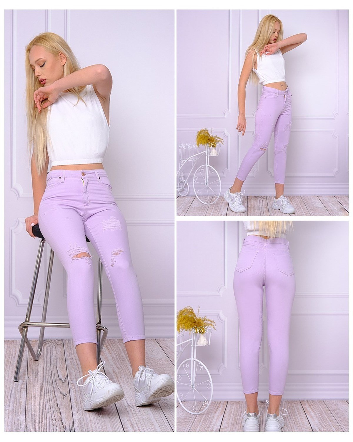 Bayan yırtıklı mom pantolon 322114141