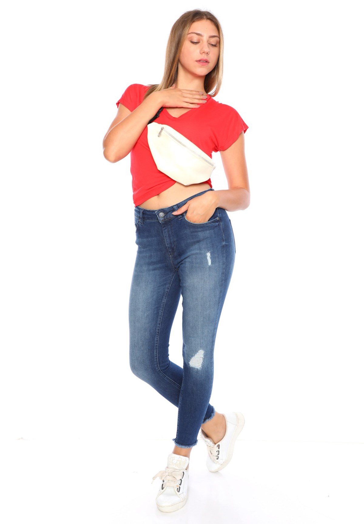 Likralı Dar Paça Bayan Kot Pantolon Mavi-4679