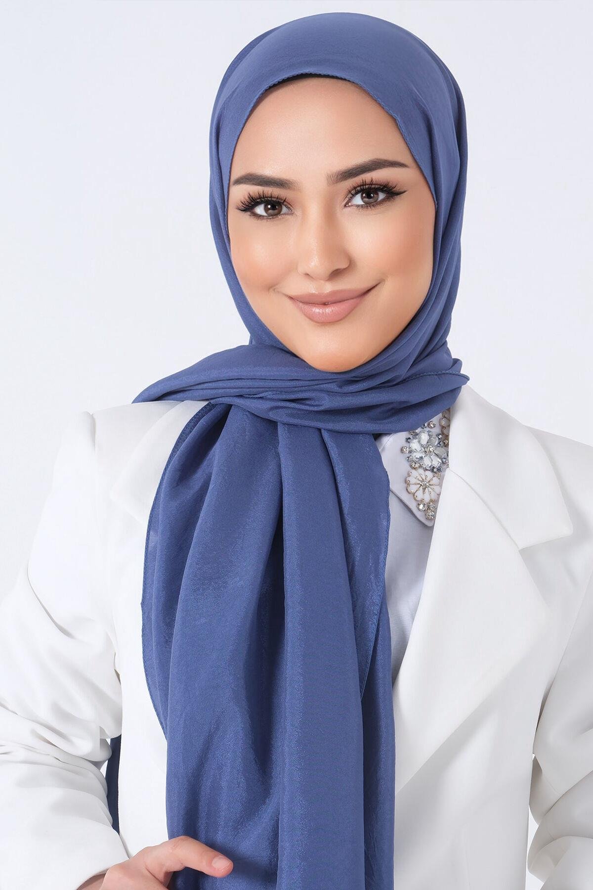 Harem Scarf Brisa Vual Koyu İndigo Mavi Düz Renk Şal-1197-457-KVS0598