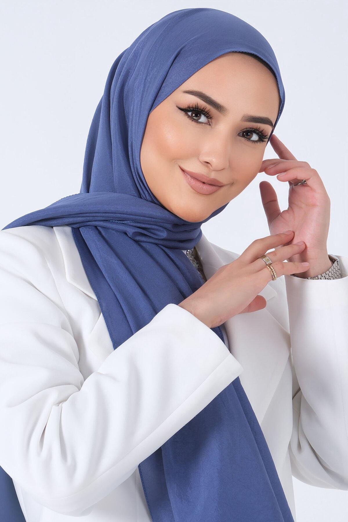 Harem Scarf Brisa Vual Koyu İndigo Mavi Düz Renk Şal-1197-457-KVS0598