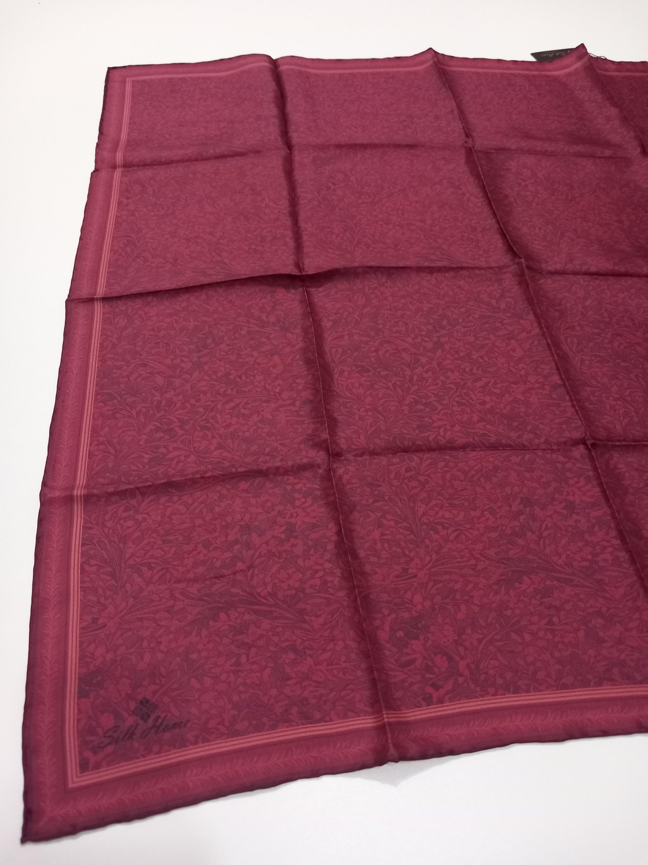 Silk Home Bordo Yaprak Desen Saf İpek Tivil Dokuma Eşarp-11459-47-KVS0694