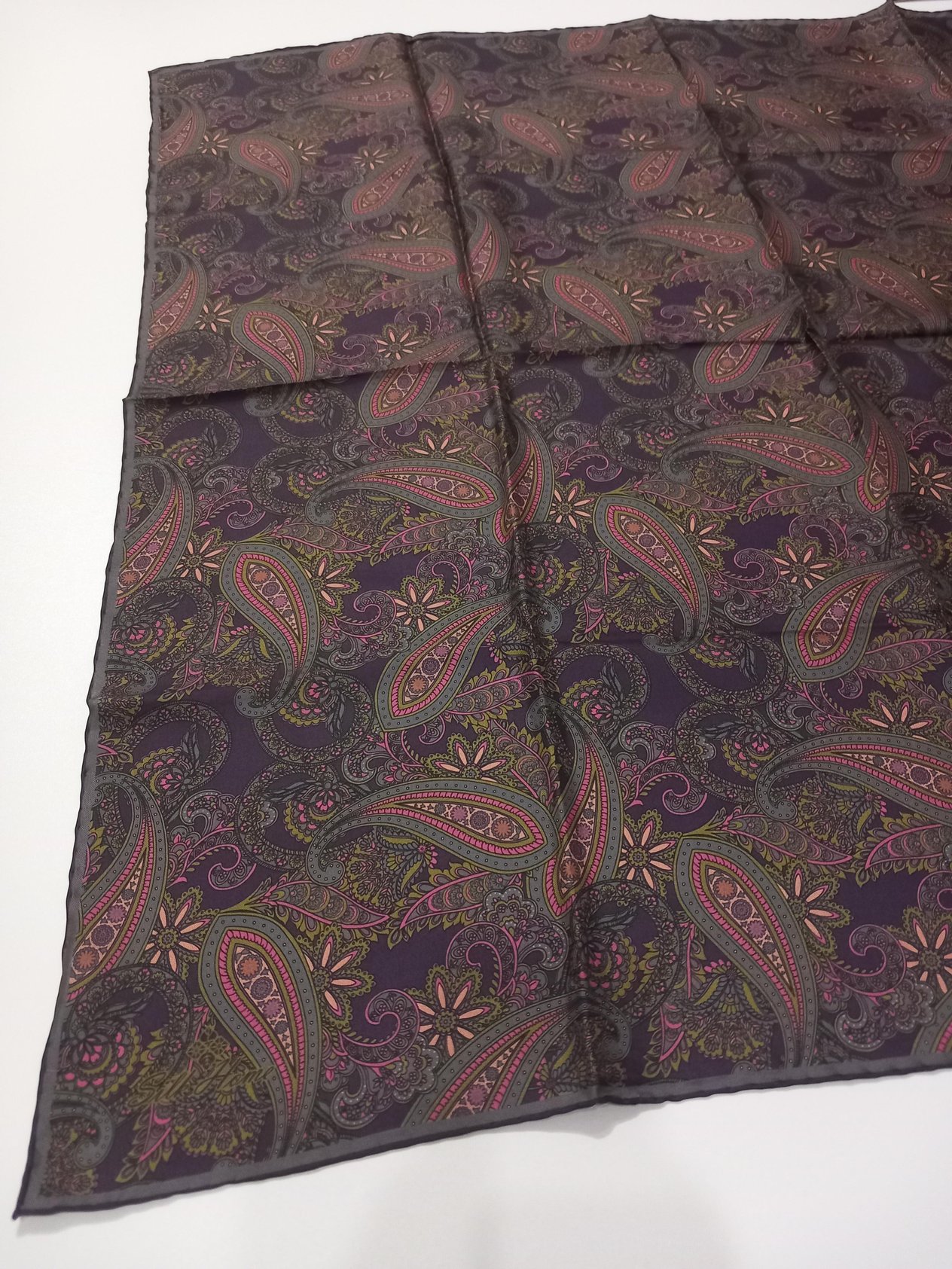Silk Home Mor Yeşil Etnik Desen Saf İpek Tivil Dokuma Eşarp-11455-32-KVS0729