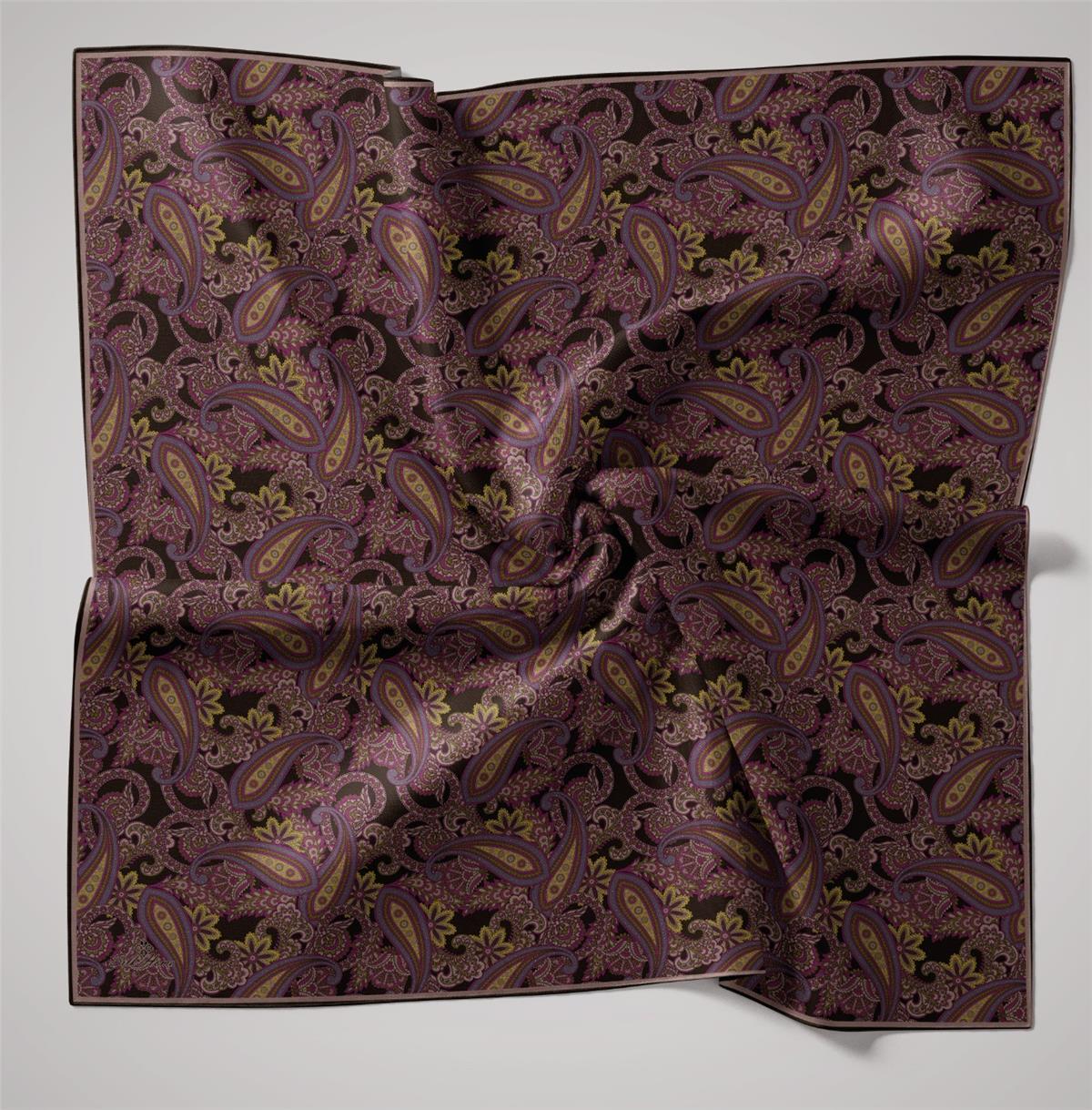 Silk Home Siyah Mor Etnik Desen Saf İpek Tivil Dokuma Eşarp-11455-16-KVS0723