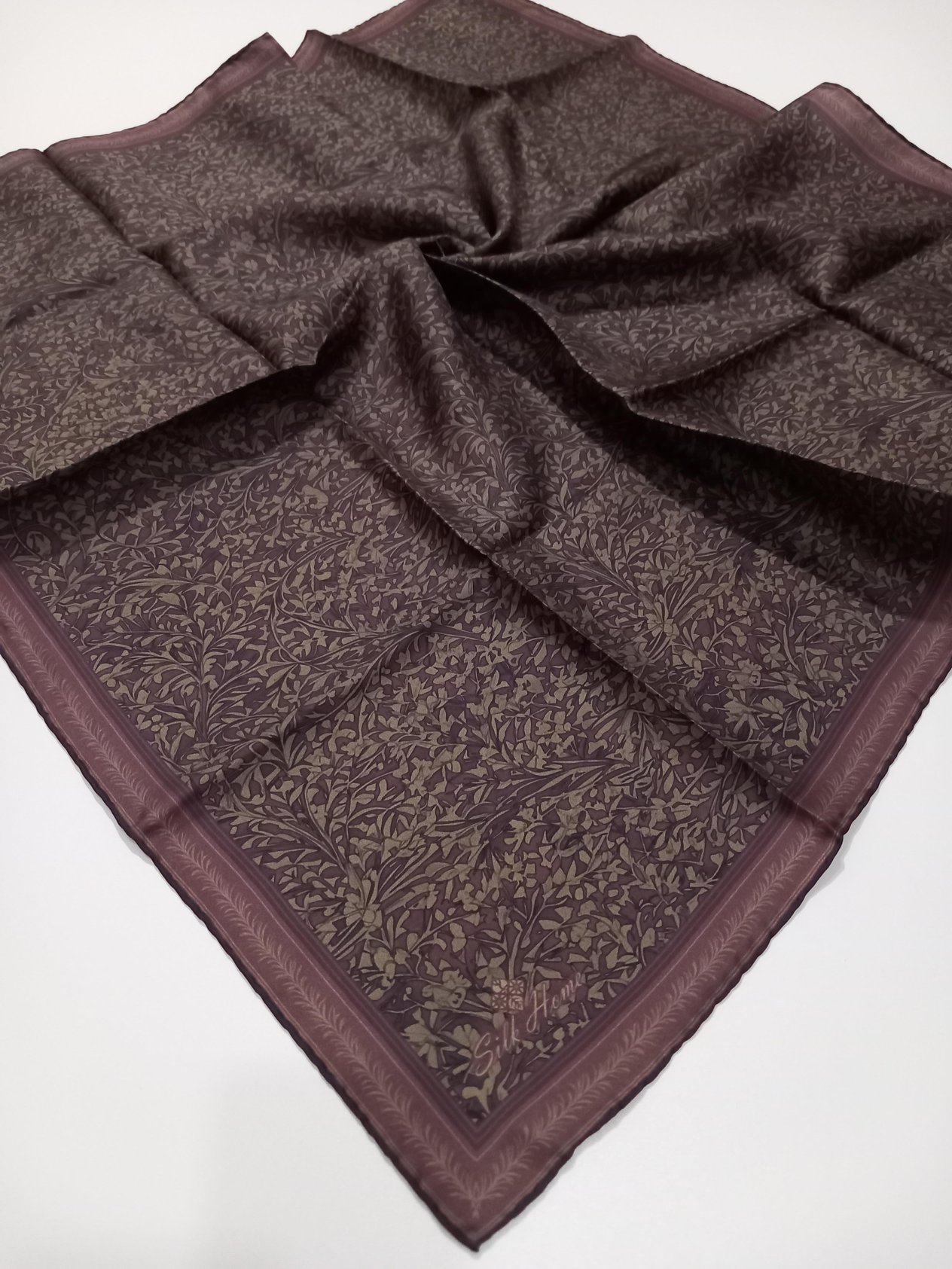 Silk Home Vizon Gül Kurusu Yaprak Desen Saf İpek Tivil Dokuma Eşarp-11459-25-KVS0697