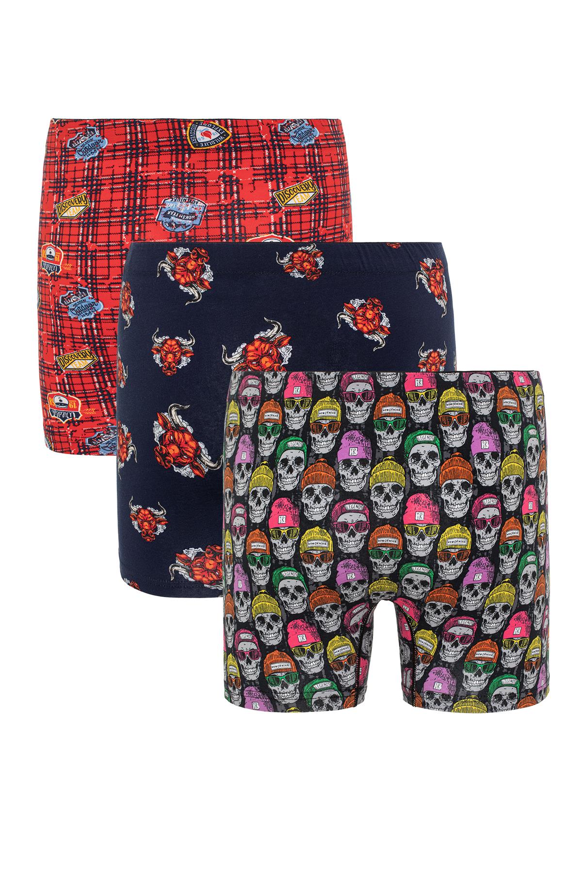 Erkek Karışık Desenli 3’Lü Boxer - 23652