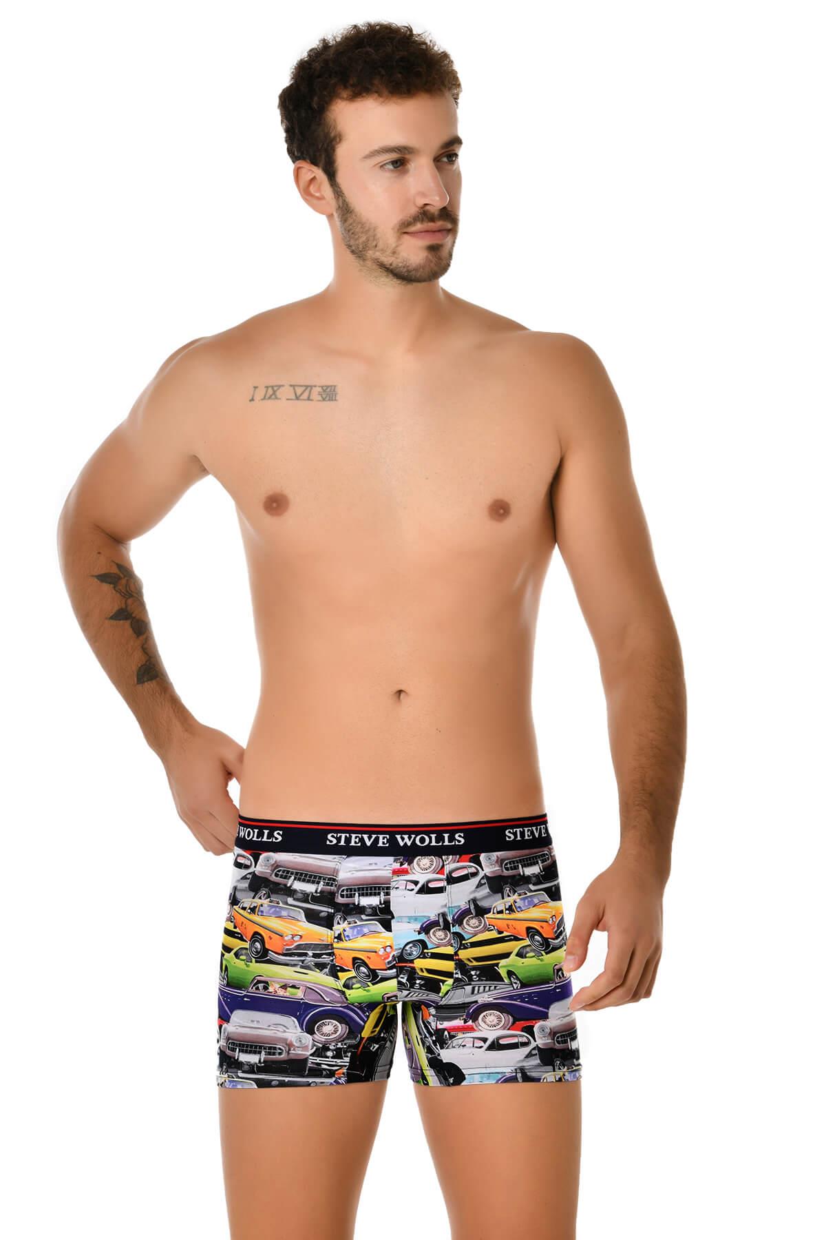 Klasik Araba Desenli Dijital Baskı Boxer - 2001