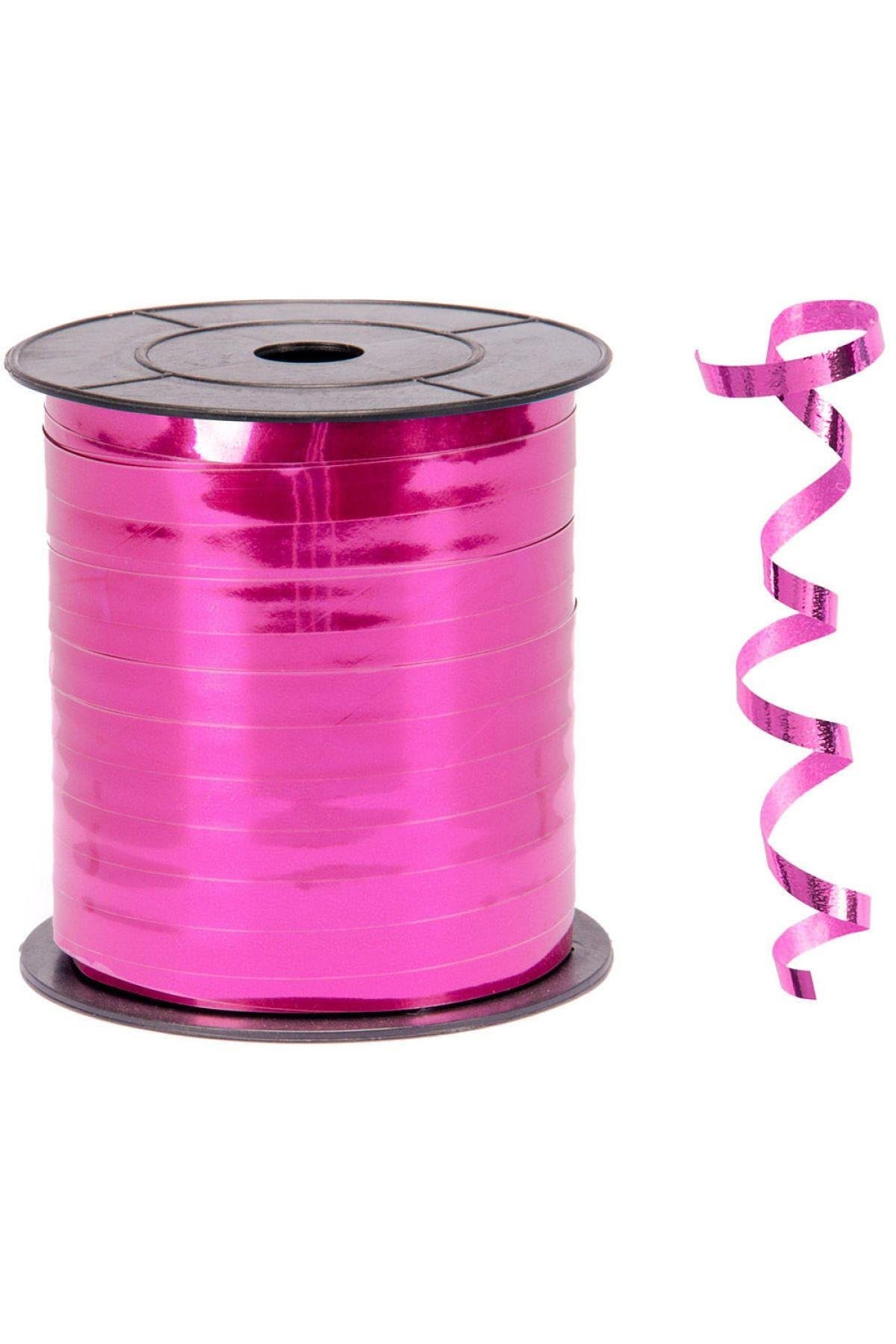 200 Metre Parlak Fuşya Renkli Metalik Şerit Koyu Pembe Rafya 8 Mm Balon Ipi Plastik Balon Süsleme