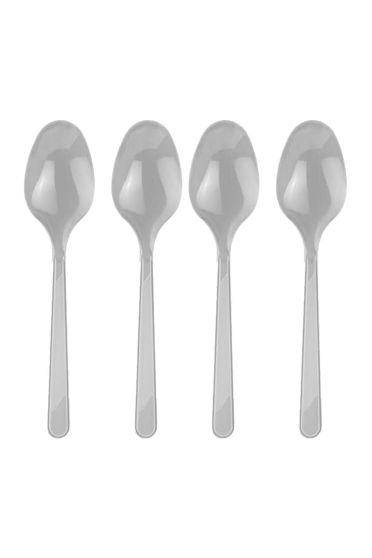 25 Adet Gümüş Renkli Kaşık Sert Dayanaklı Plastik Lüks Kullan At Gri Silver Doğum Günü Parti Kaşığı