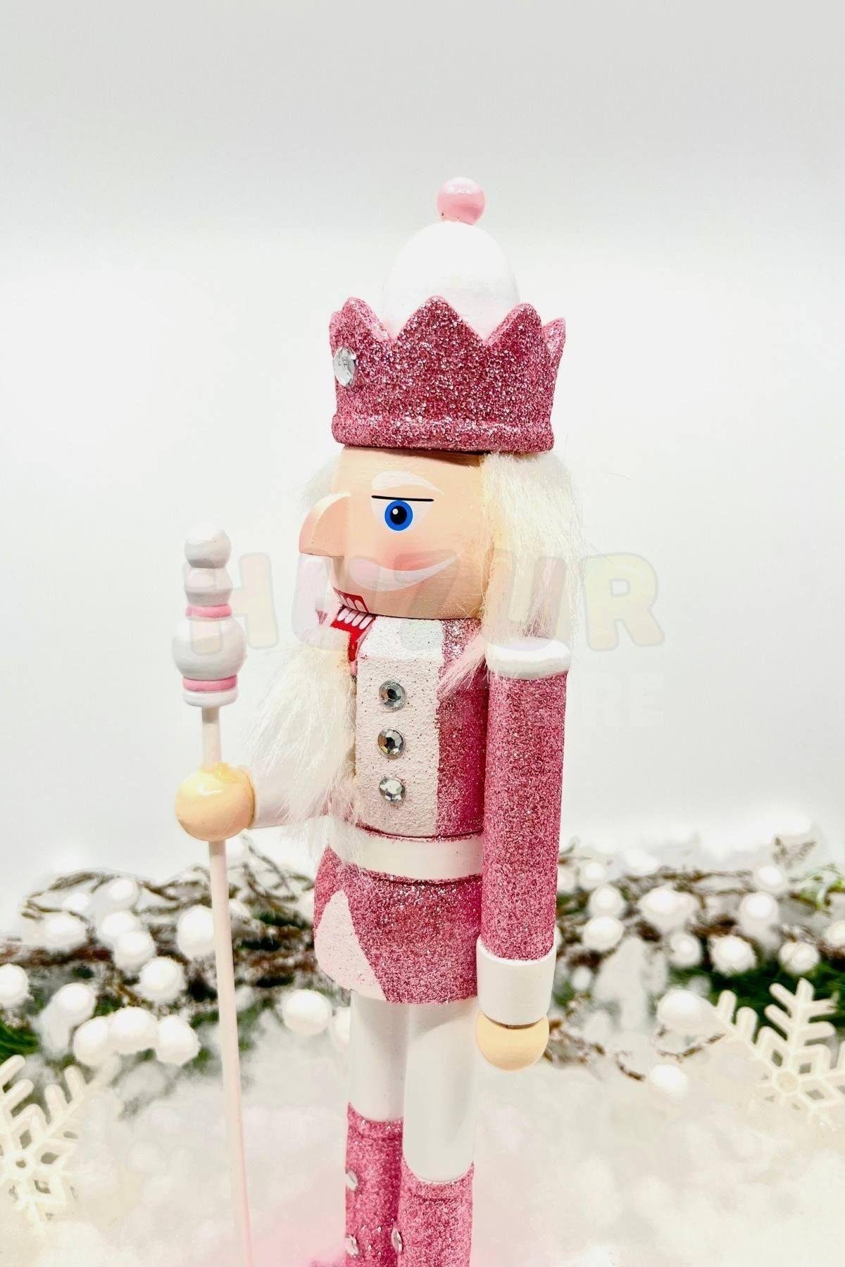 30 Cm Beyaz Mızraklı Fındıkkıran Pembe Renkli Kurşun Asker Simli Nutcracker Yeni Yıl Yılbaşı Dekoru