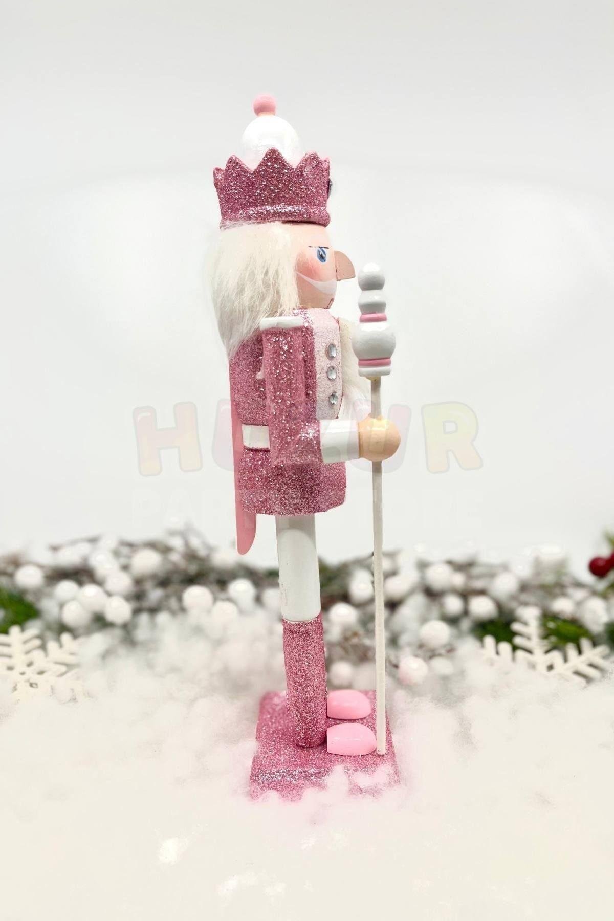 30 Cm Beyaz Mızraklı Fındıkkıran Pembe Renkli Kurşun Asker Simli Nutcracker Yeni Yıl Yılbaşı Dekoru