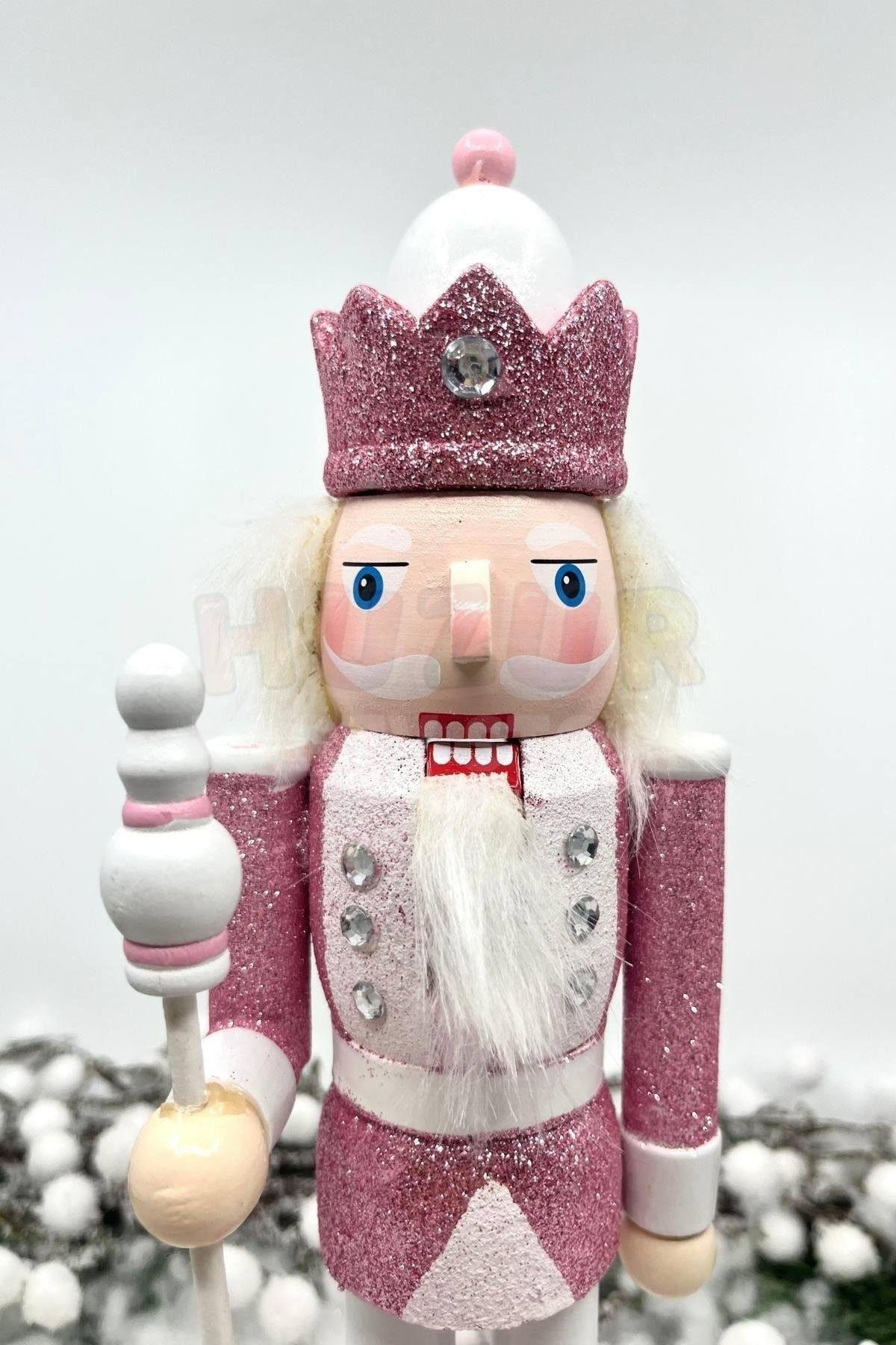 30 Cm Beyaz Mızraklı Fındıkkıran Pembe Renkli Kurşun Asker Simli Nutcracker Yeni Yıl Yılbaşı Dekoru