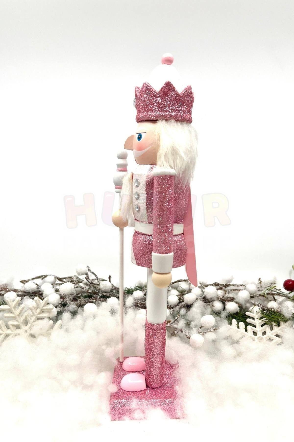 30 Cm Beyaz Mızraklı Fındıkkıran Pembe Renkli Kurşun Asker Simli Nutcracker Yeni Yıl Yılbaşı Dekoru