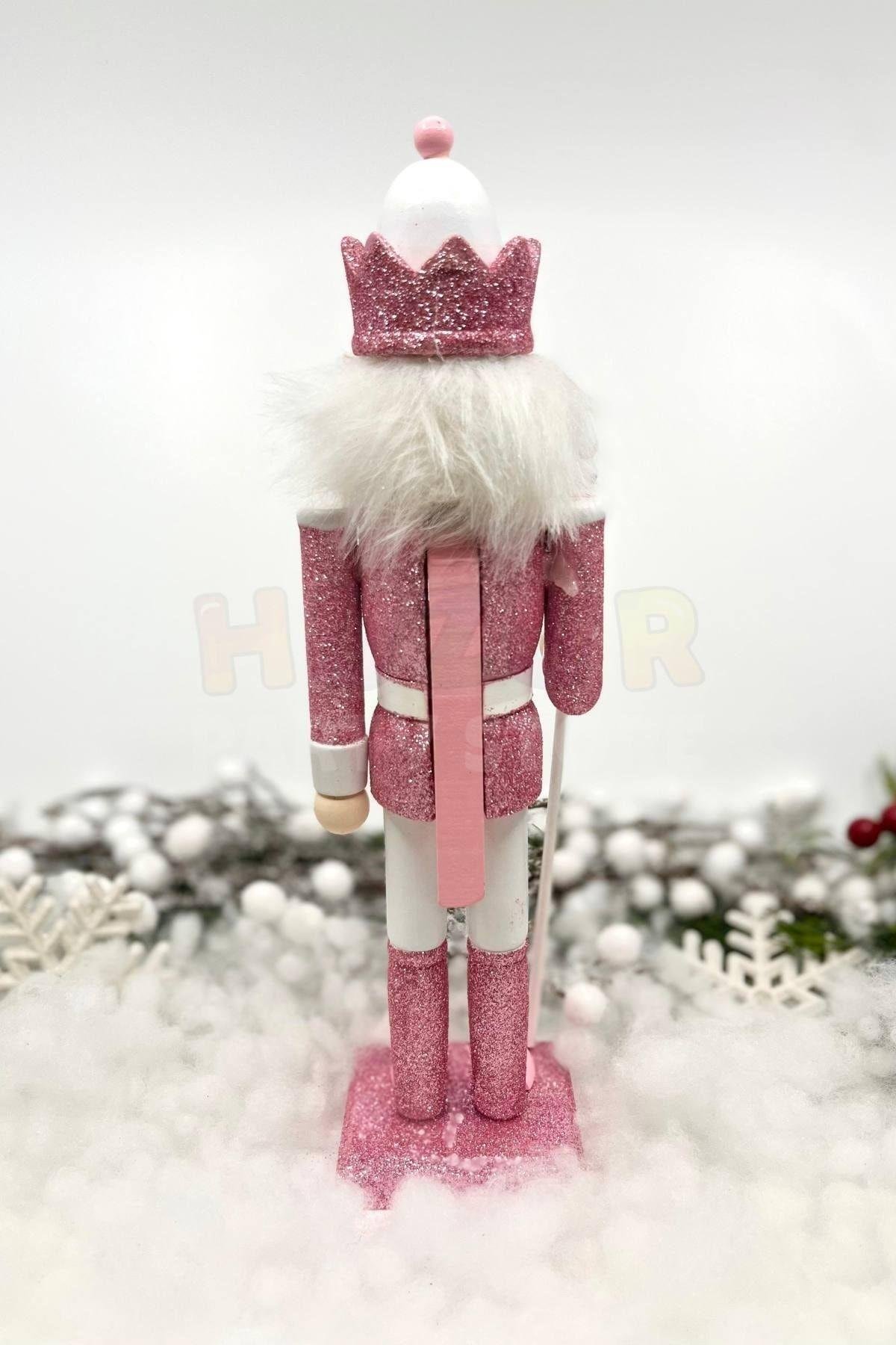 30 Cm Beyaz Mızraklı Fındıkkıran Pembe Renkli Kurşun Asker Simli Nutcracker Yeni Yıl Yılbaşı Dekoru