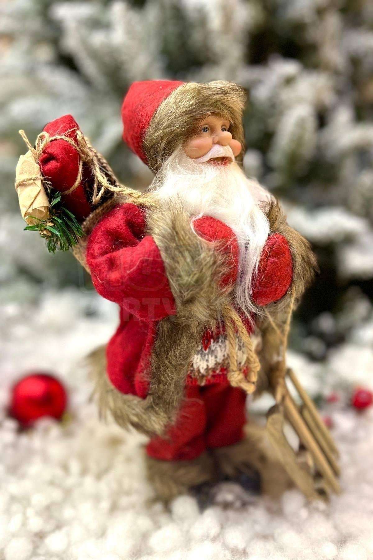 30 Cm Dekoratif Kızaklı Noel Baba Kırmızı Renkli Ayakta Durabilen Yeni Yıl Yılbaşı Süsü Dekoru