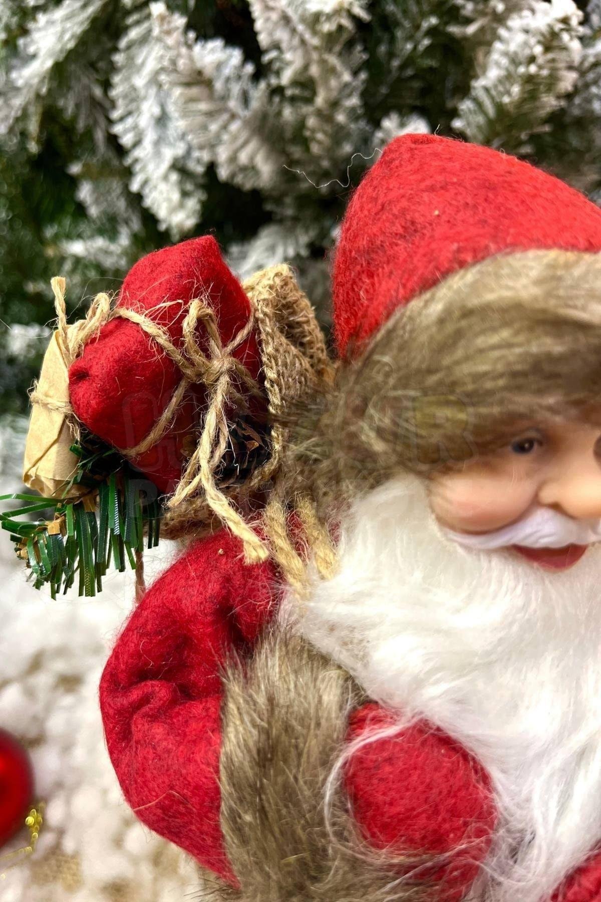 30 Cm Dekoratif Kızaklı Noel Baba Kırmızı Renkli Ayakta Durabilen Yeni Yıl Yılbaşı Süsü Dekoru