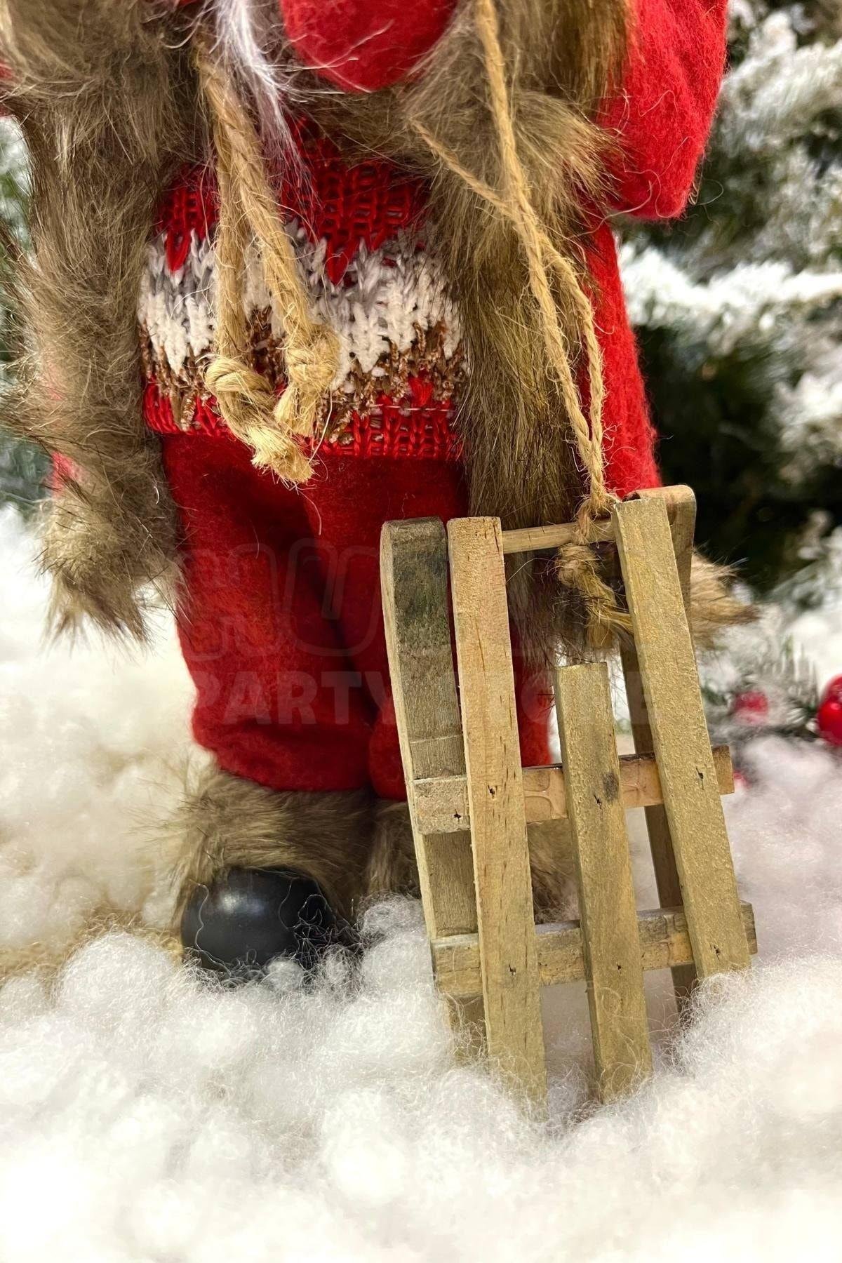30 Cm Dekoratif Kızaklı Noel Baba Kırmızı Renkli Ayakta Durabilen Yeni Yıl Yılbaşı Süsü Dekoru