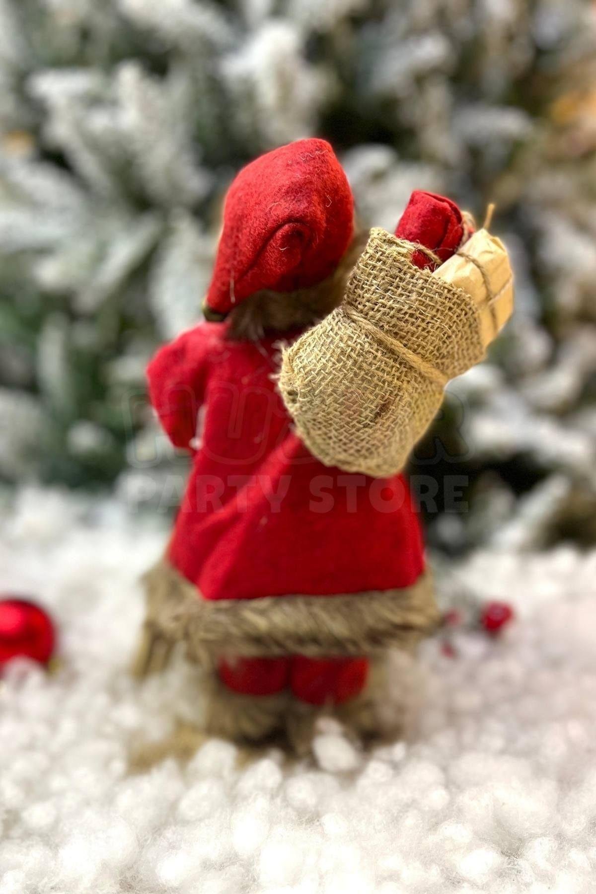 30 Cm Dekoratif Kızaklı Noel Baba Kırmızı Renkli Ayakta Durabilen Yeni Yıl Yılbaşı Süsü Dekoru