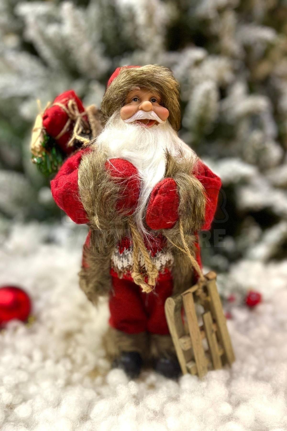 30 Cm Dekoratif Kızaklı Noel Baba Kırmızı Renkli Ayakta Durabilen Yeni Yıl Yılbaşı Süsü Dekoru
