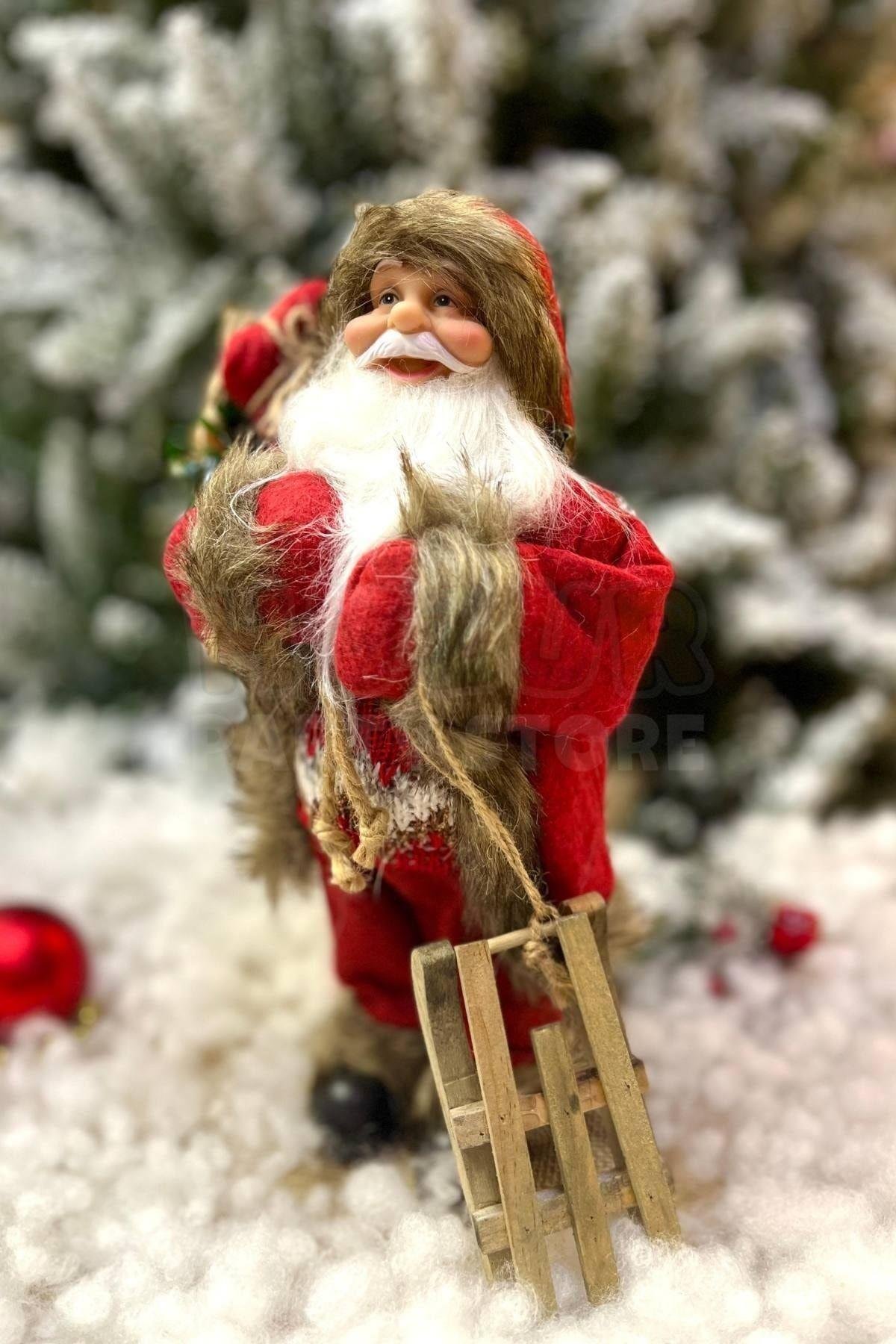 30 Cm Dekoratif Kızaklı Noel Baba Kırmızı Renkli Ayakta Durabilen Yeni Yıl Yılbaşı Süsü Dekoru