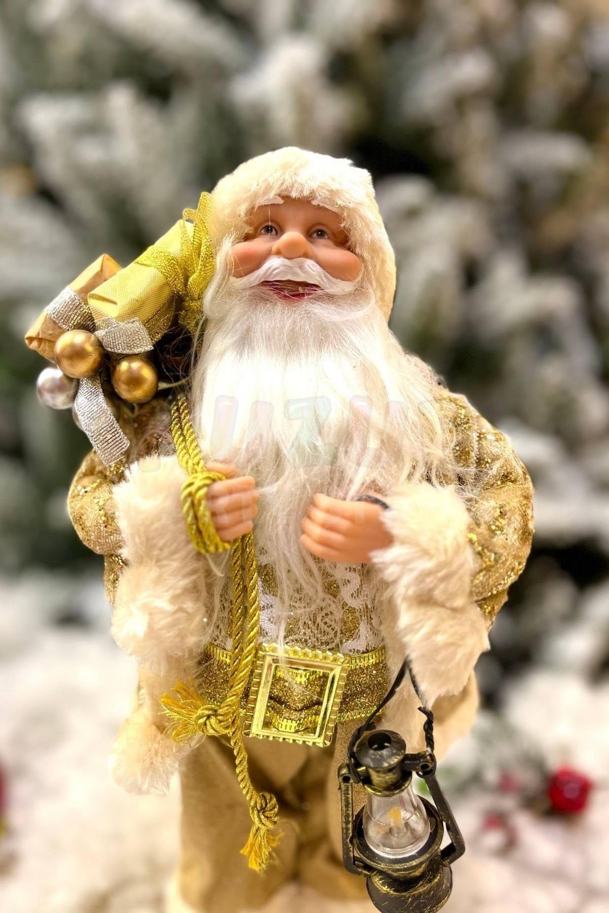 30 Cm Dekoratif Noel Baba Gold Altın Sarısı Renkli Ayakta Durabilen Yeni Yıl Yılbaşı Süsü Dekoru