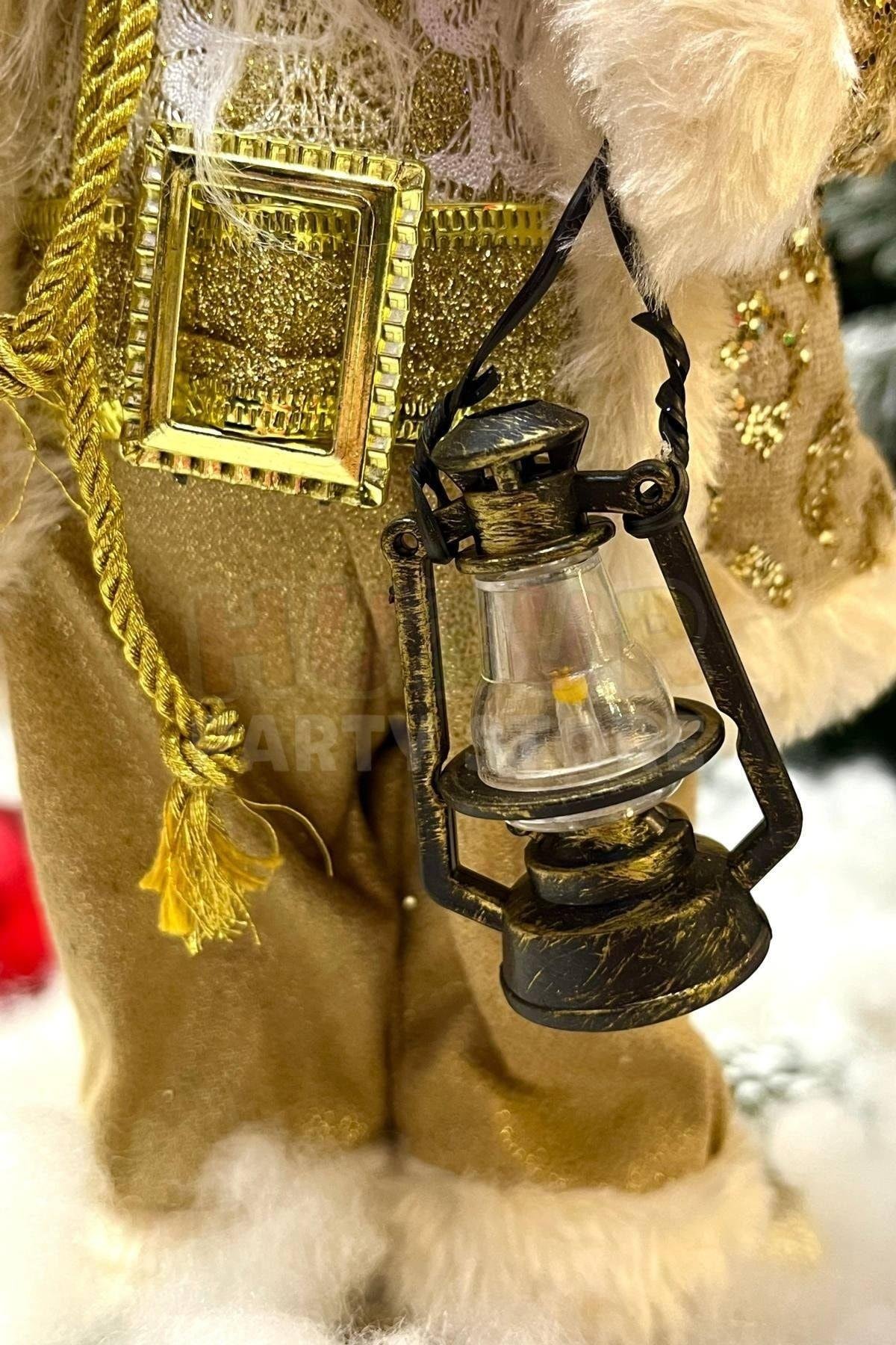 30 Cm Dekoratif Noel Baba Gold Altın Sarısı Renkli Ayakta Durabilen Yeni Yıl Yılbaşı Süsü Dekoru
