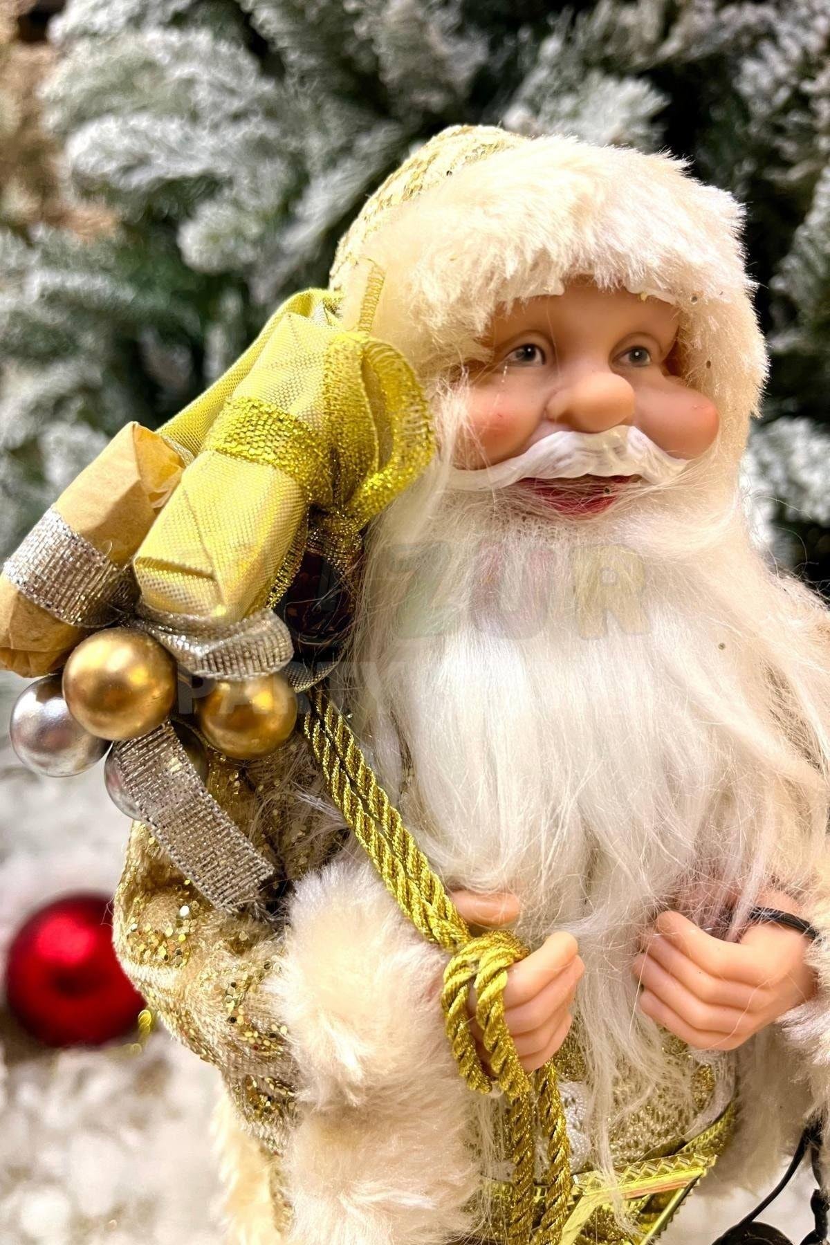 30 Cm Dekoratif Noel Baba Gold Altın Sarısı Renkli Ayakta Durabilen Yeni Yıl Yılbaşı Süsü Dekoru