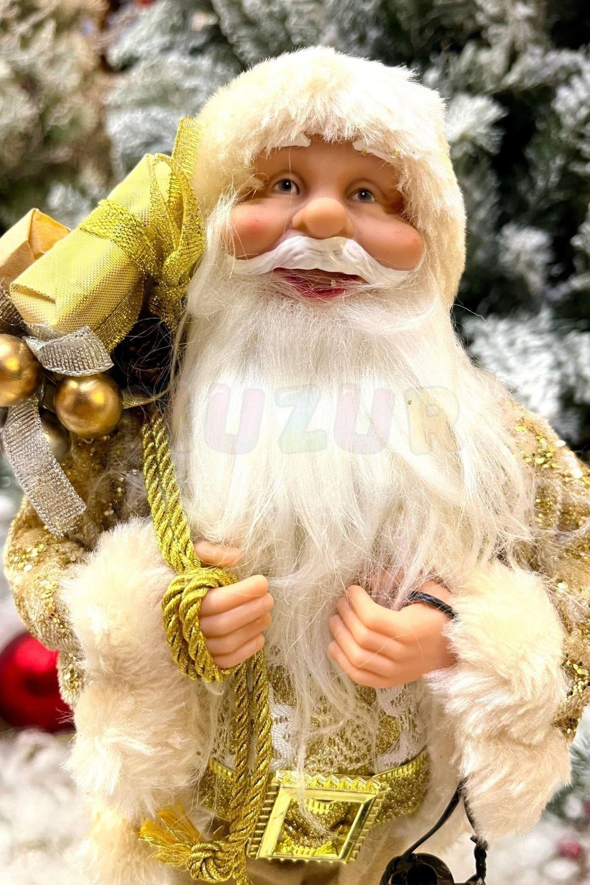 30 Cm Dekoratif Noel Baba Gold Altın Sarısı Renkli Ayakta Durabilen Yeni Yıl Yılbaşı Süsü Dekoru